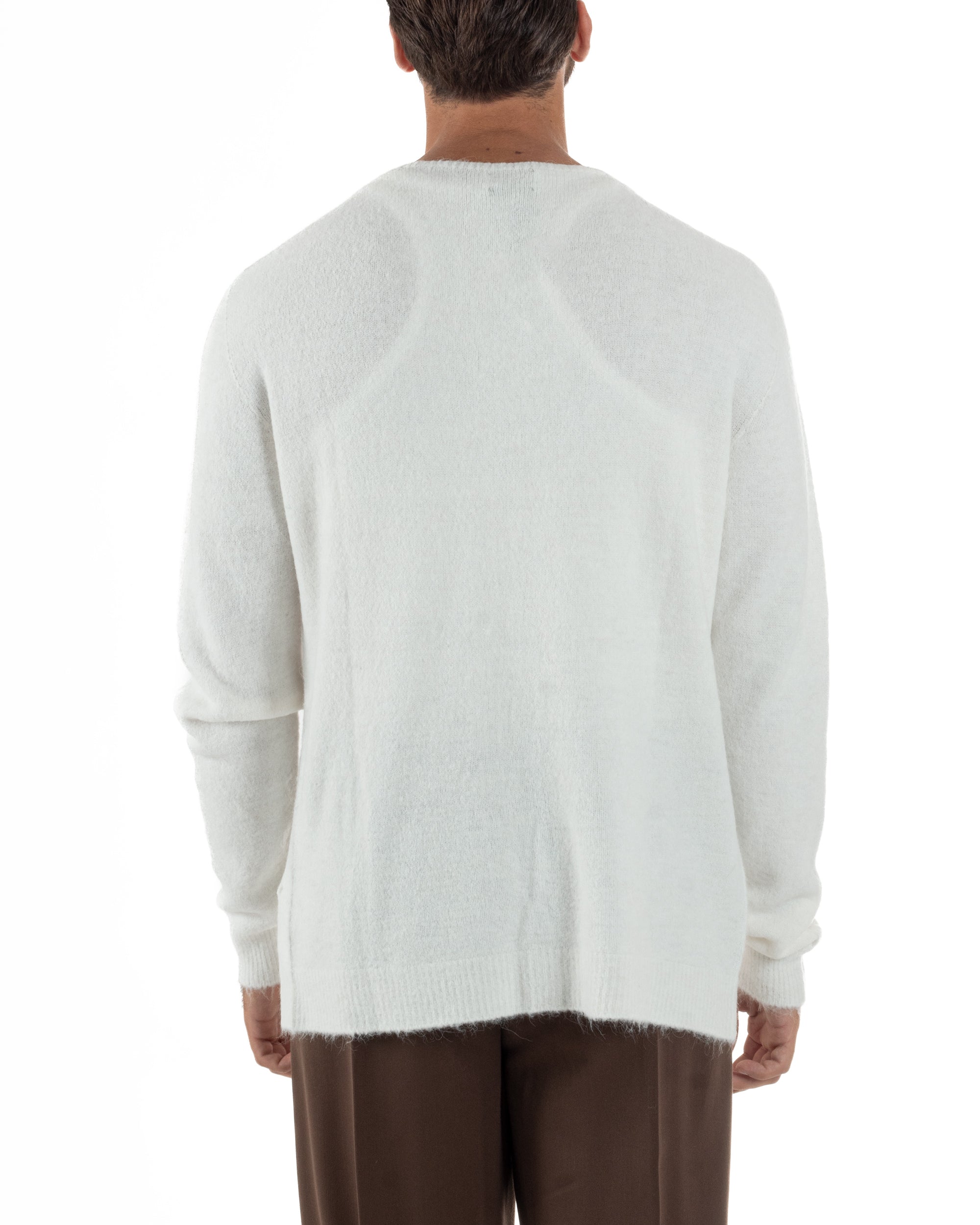 Cardigan Uomo Maglione Lana Relaxed Fit Basic Bianco BERNA M252038