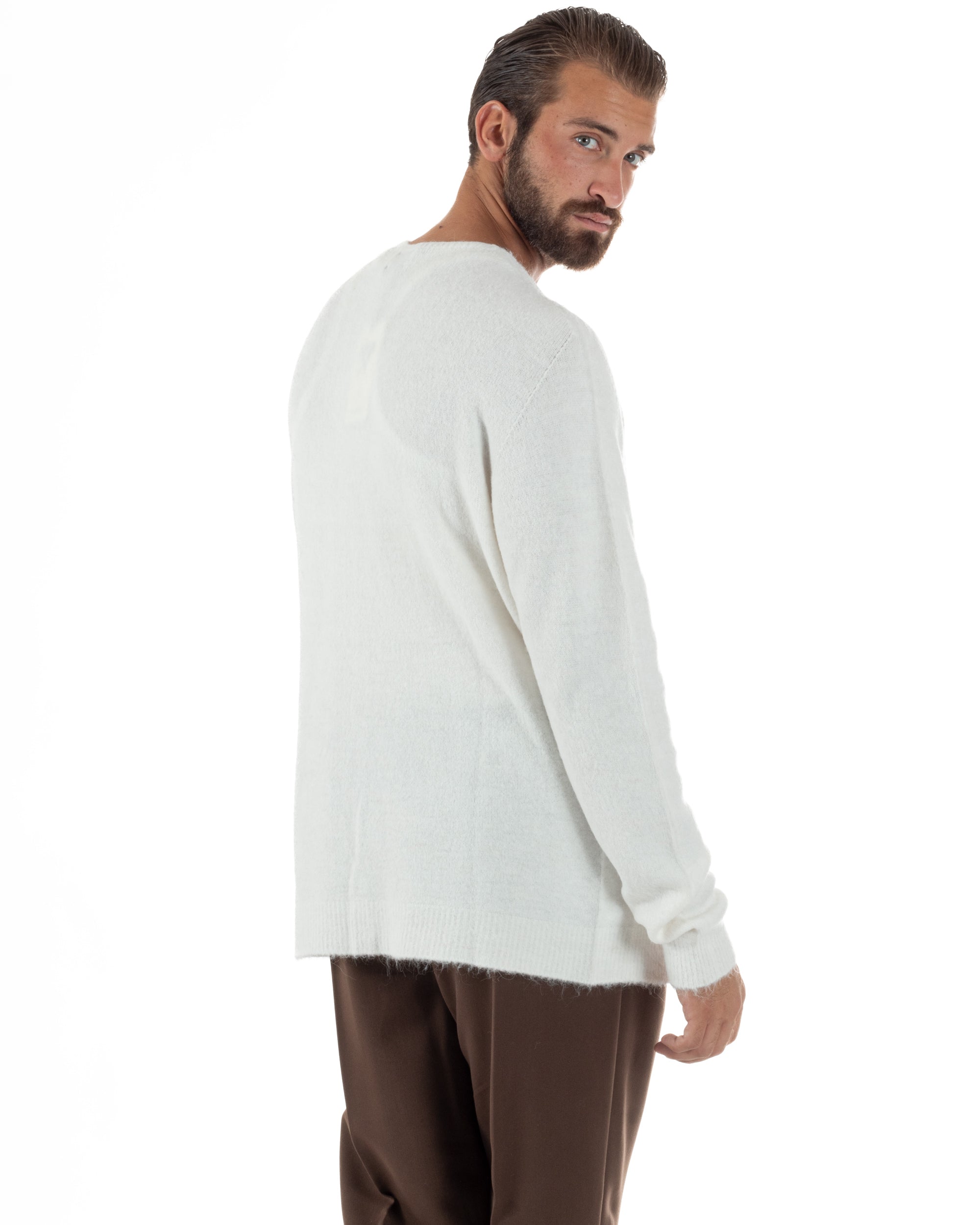 Cardigan Uomo Maglione Lana Relaxed Fit Basic Bianco BERNA M252038