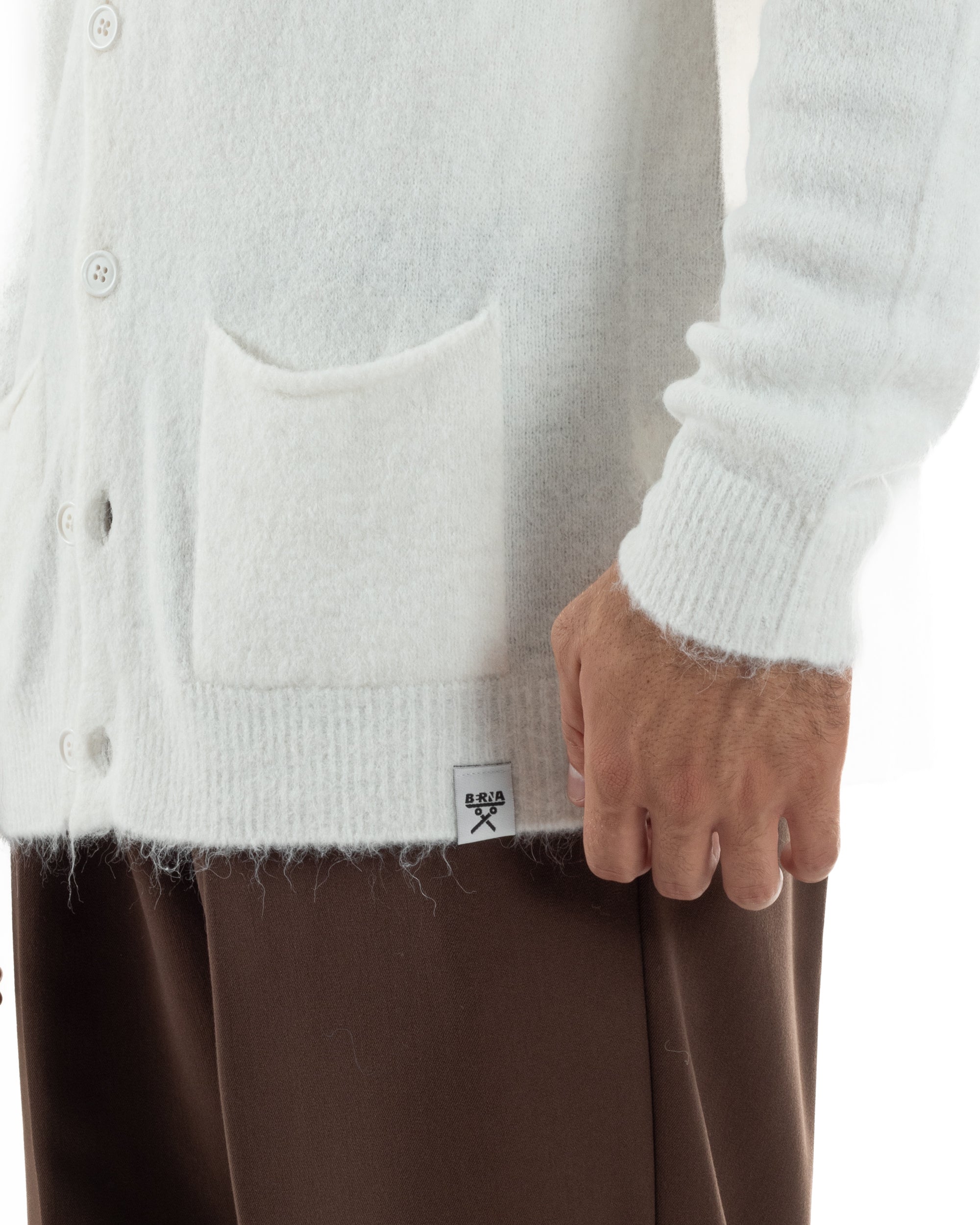 Cardigan Uomo Maglione Lana Relaxed Fit Basic Bianco BERNA M252038