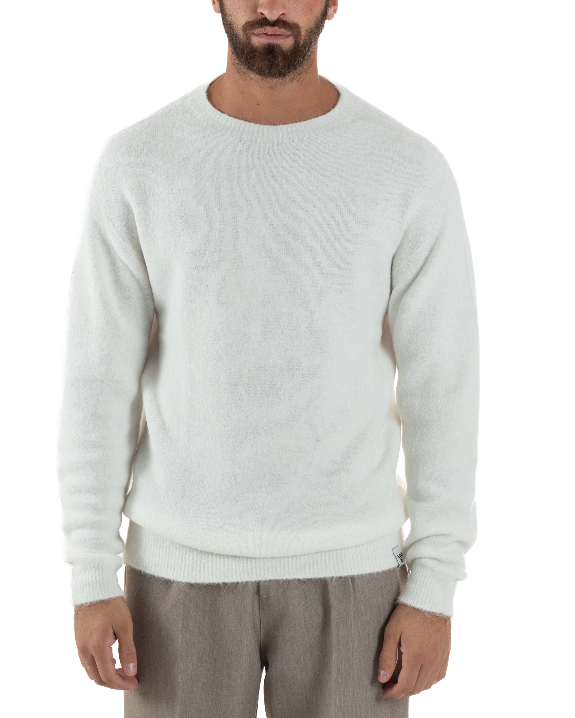 Maglione Uomo Lana Girocollo Regular Fit Basic Bianco BERNA M252037