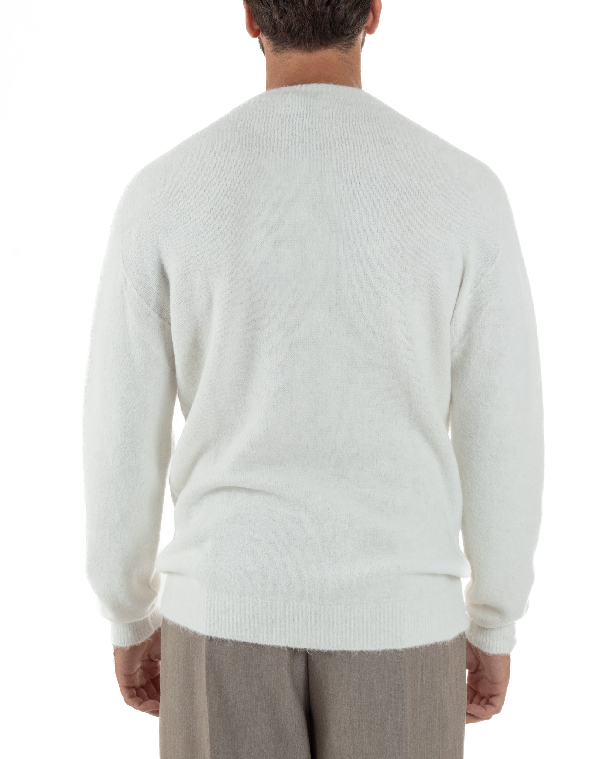 Maglione Uomo Lana Girocollo Regular Fit Basic Bianco BERNA M252037