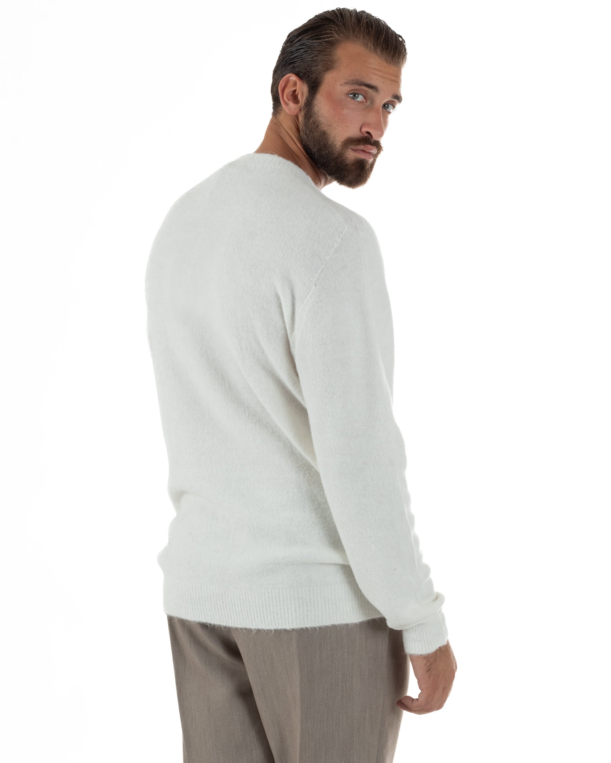 Maglione Uomo Lana Girocollo Regular Fit Basic Bianco BERNA M252037