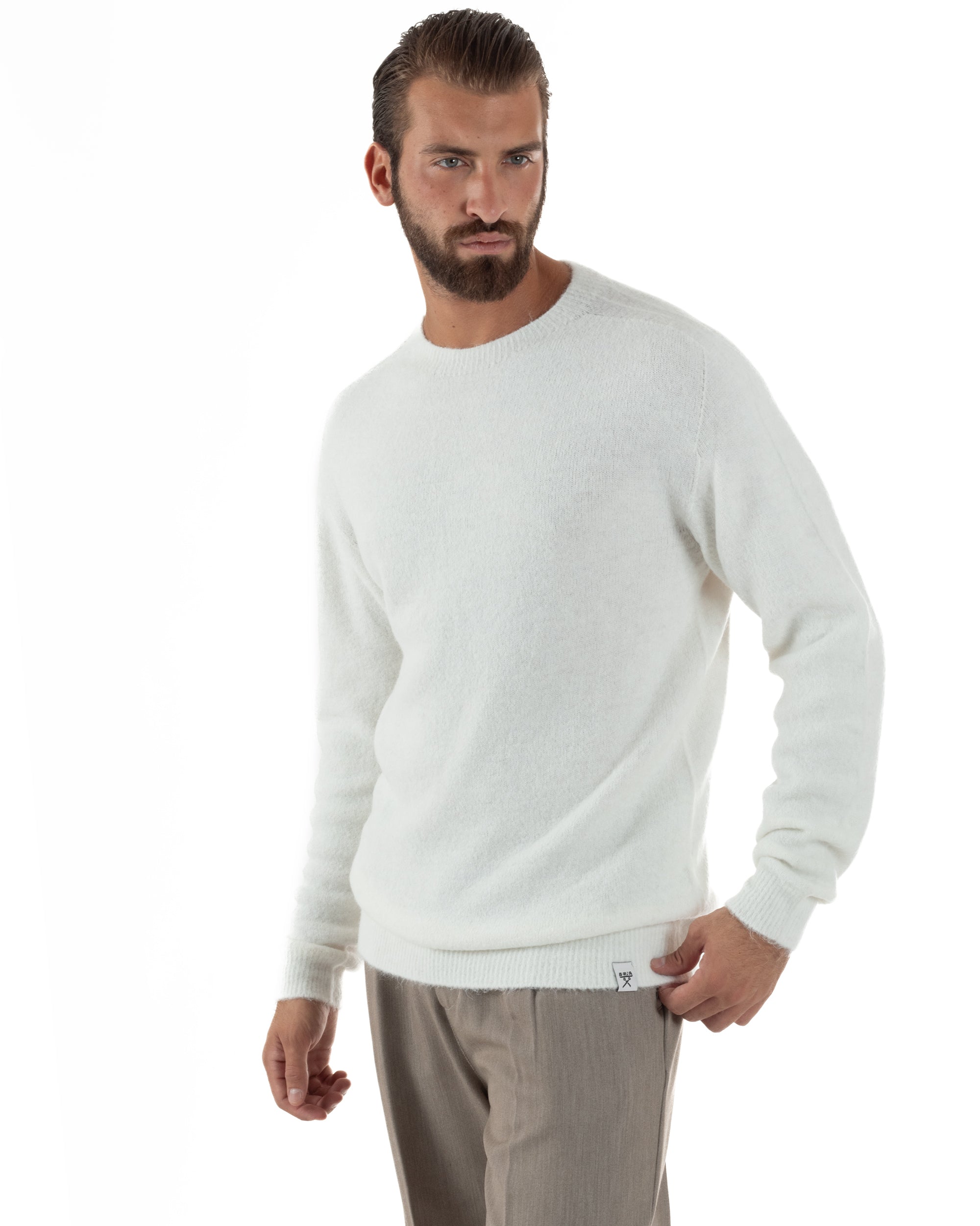 Maglione Uomo Lana Girocollo Regular Fit Basic Bianco BERNA M252037