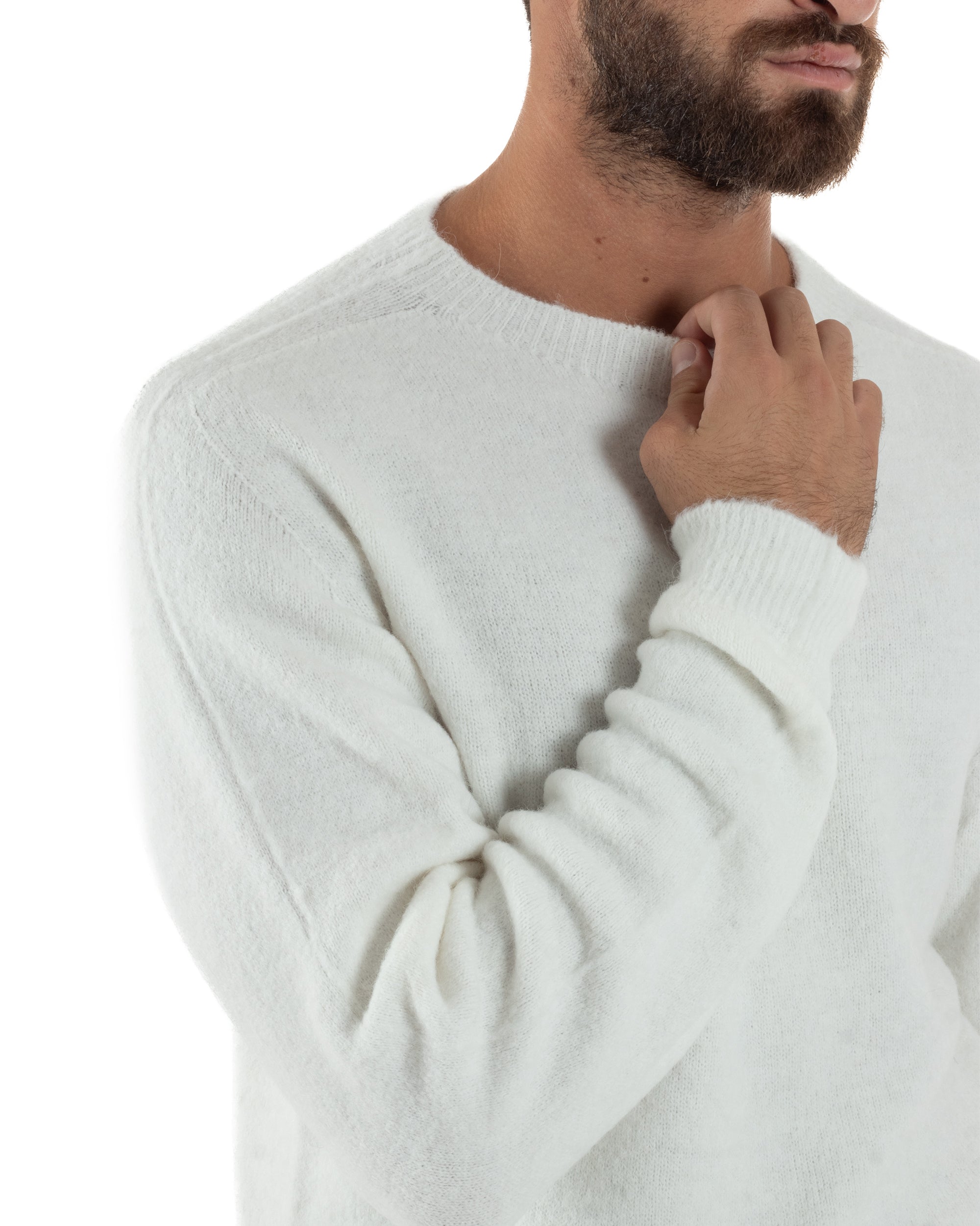 Maglione Uomo Lana Girocollo Regular Fit Basic Bianco BERNA M252037