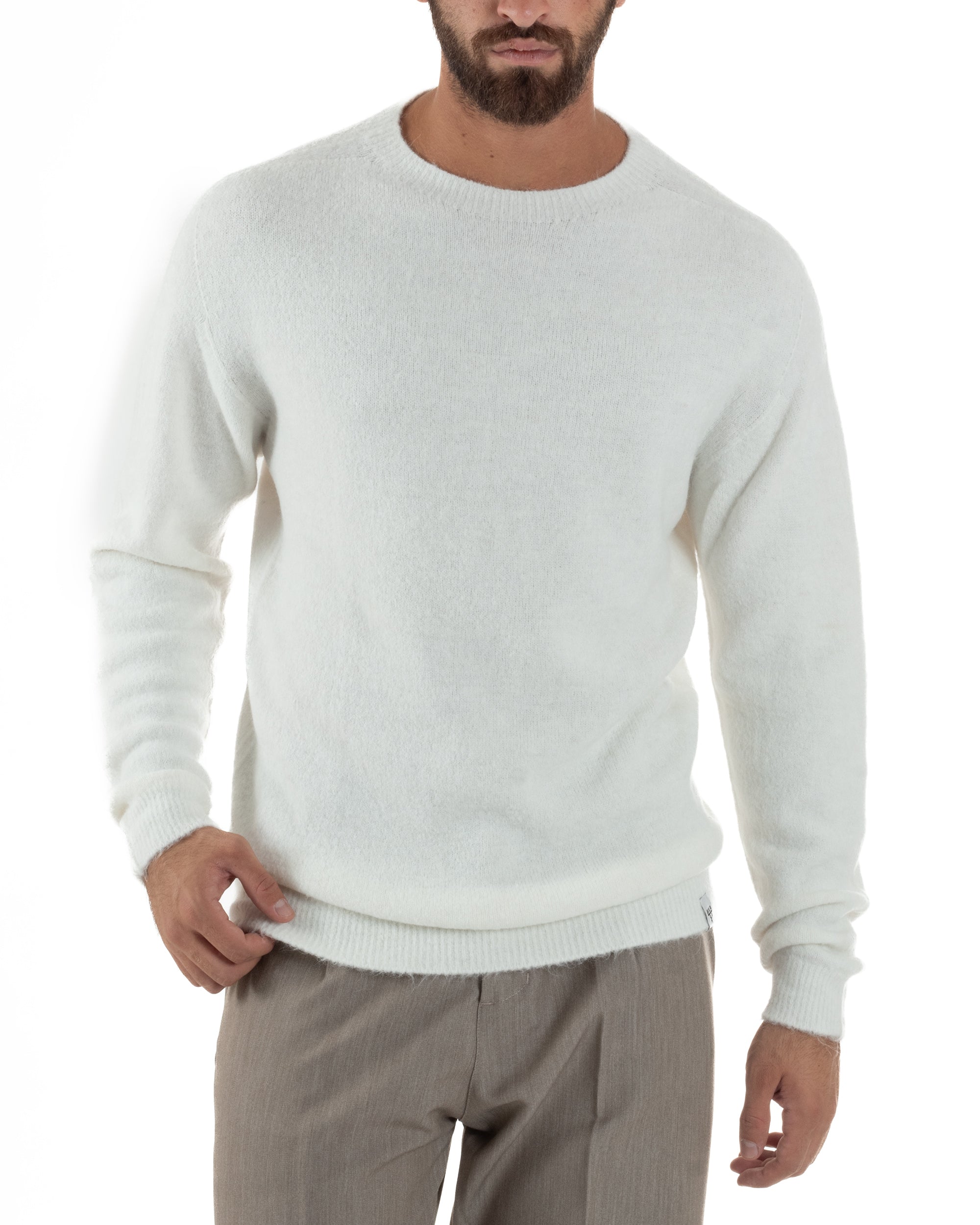 Maglione Uomo Lana Girocollo Regular Fit Basic Bianco BERNA M252037