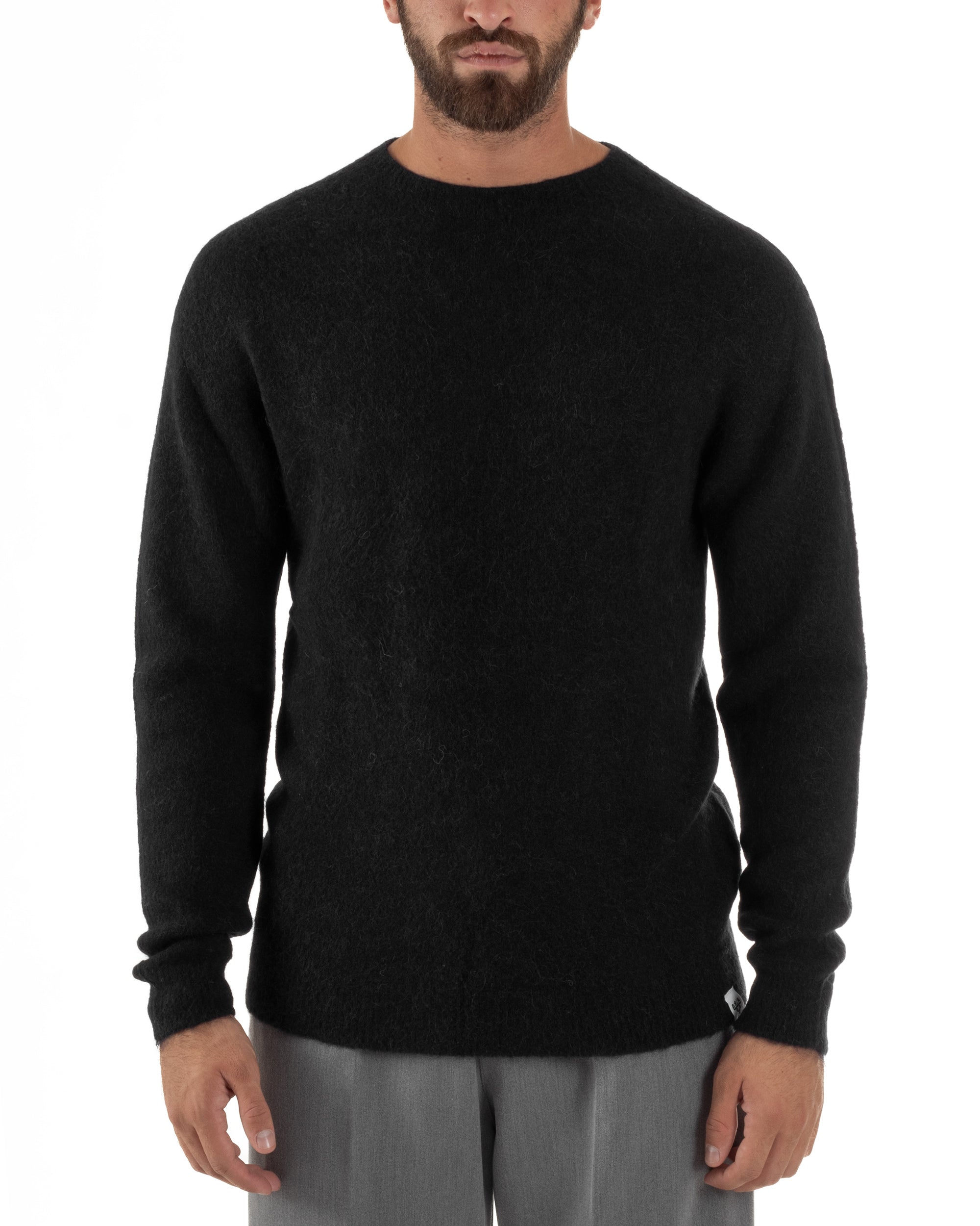 Maglione Uomo Lana Girocollo Regular Fit Basic Nero BERNA M252037