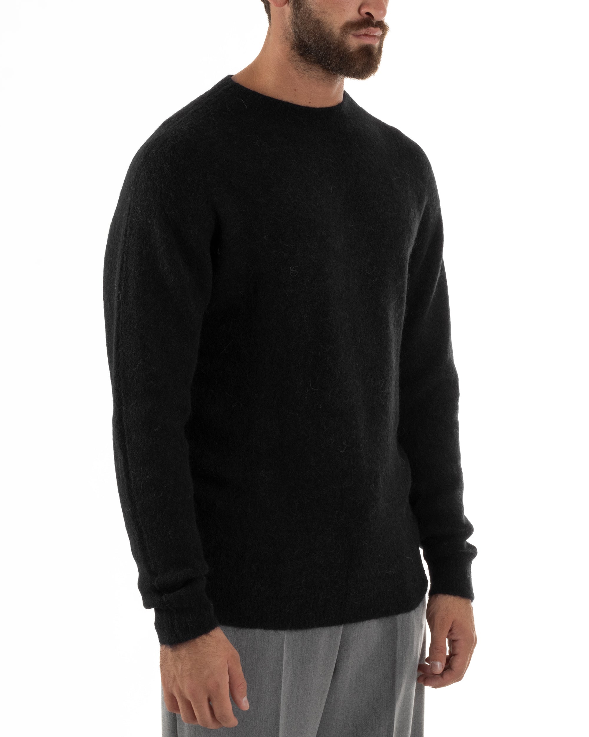 Maglione Uomo Lana Girocollo Regular Fit Basic Nero BERNA M252037
