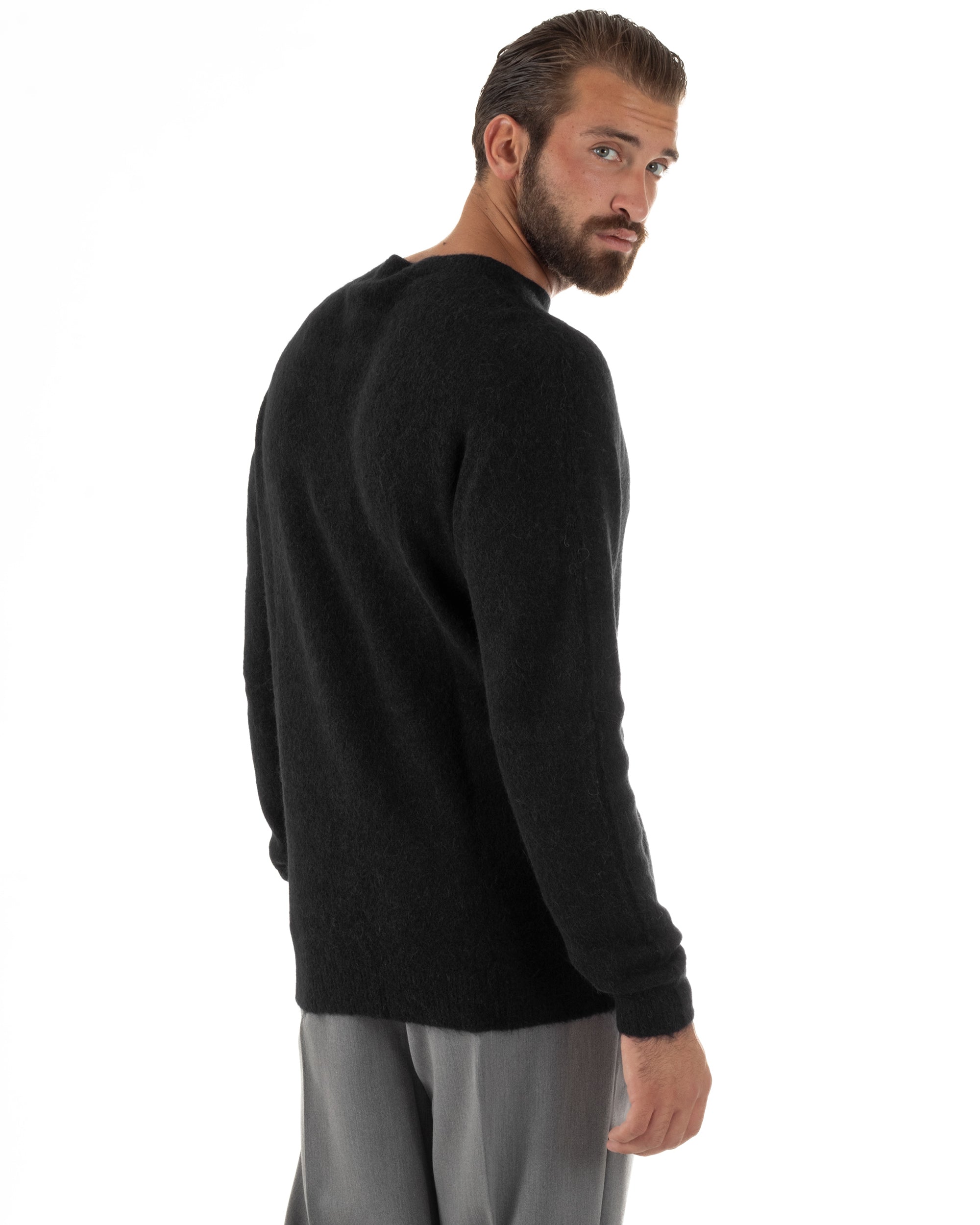 Maglione Uomo Lana Girocollo Regular Fit Basic Nero BERNA M252037