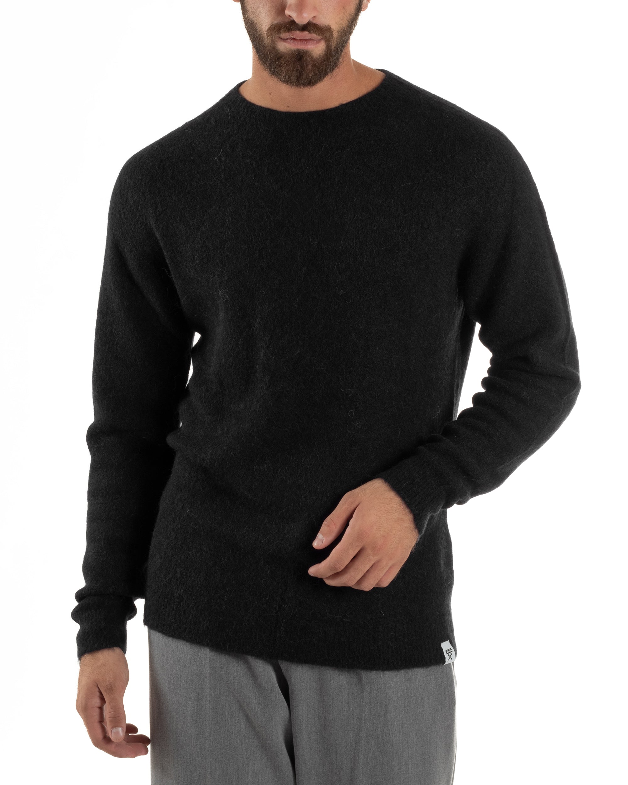 Maglione Uomo Lana Girocollo Regular Fit Basic Nero BERNA M252037