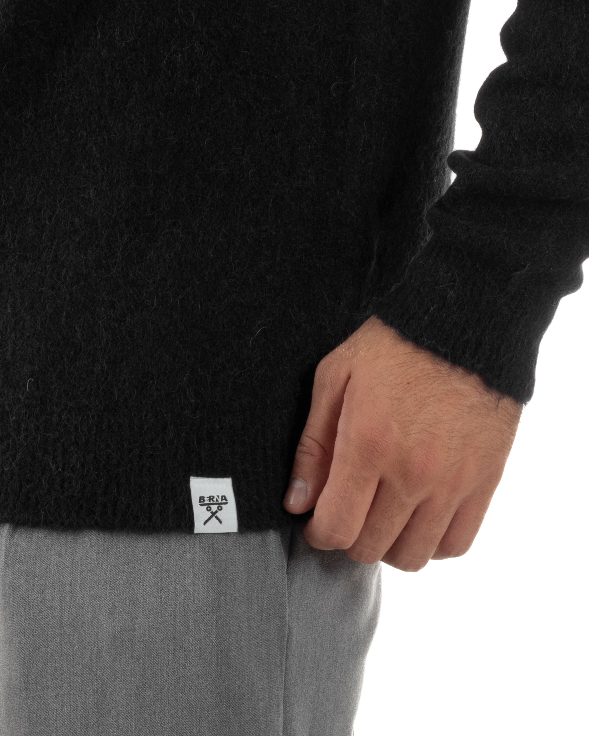 Maglione Uomo Lana Girocollo Regular Fit Basic Nero BERNA M252037