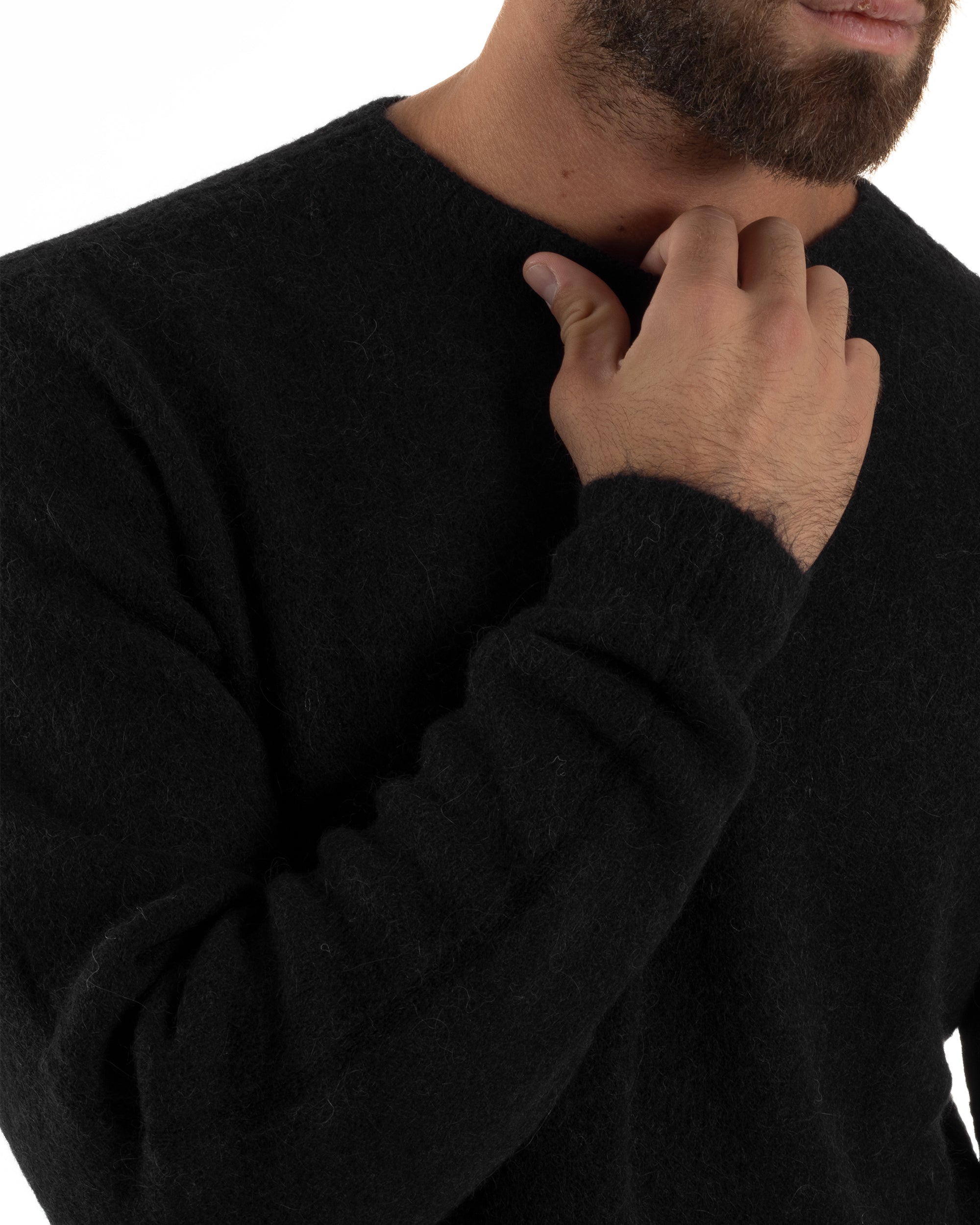 Maglione Uomo Lana Girocollo Regular Fit Basic Nero BERNA M252037