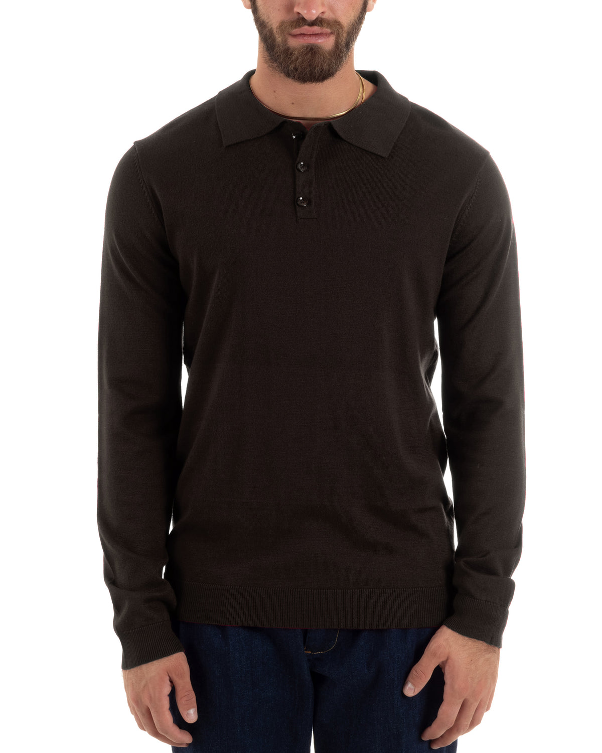 Men's Casual Basic Polo Collar Sweater Brown M3002A