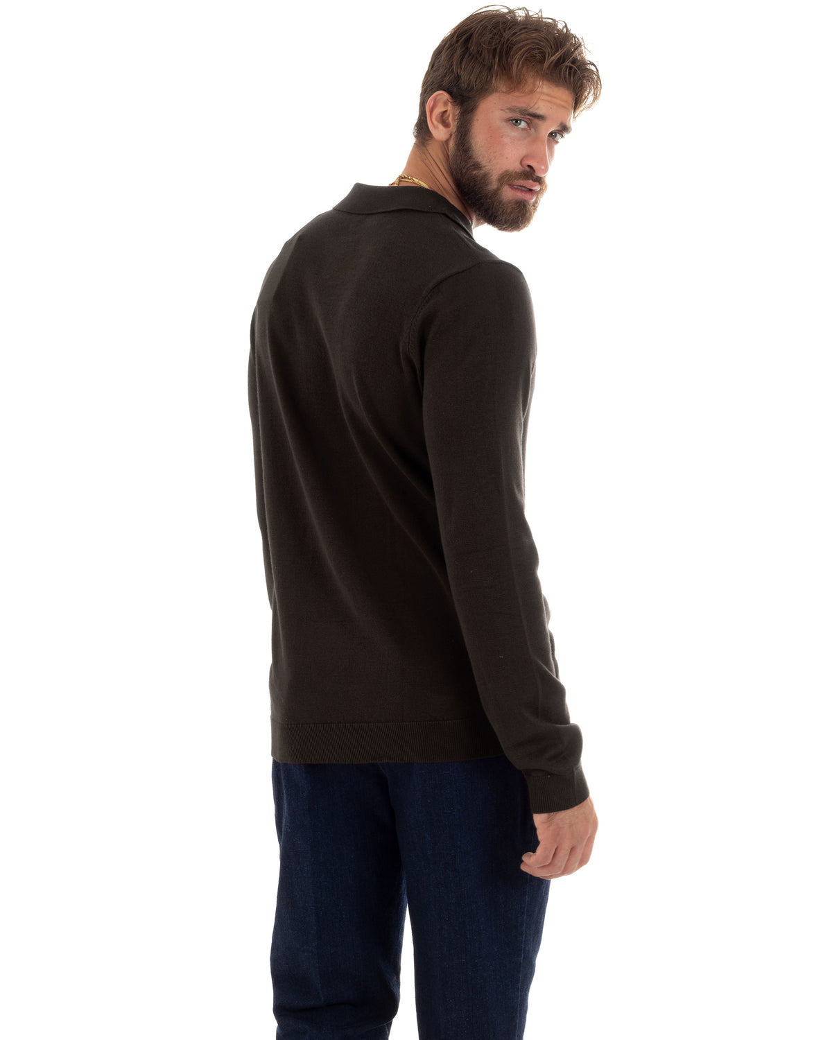 Men's Casual Basic Polo Collar Sweater Brown M3002A