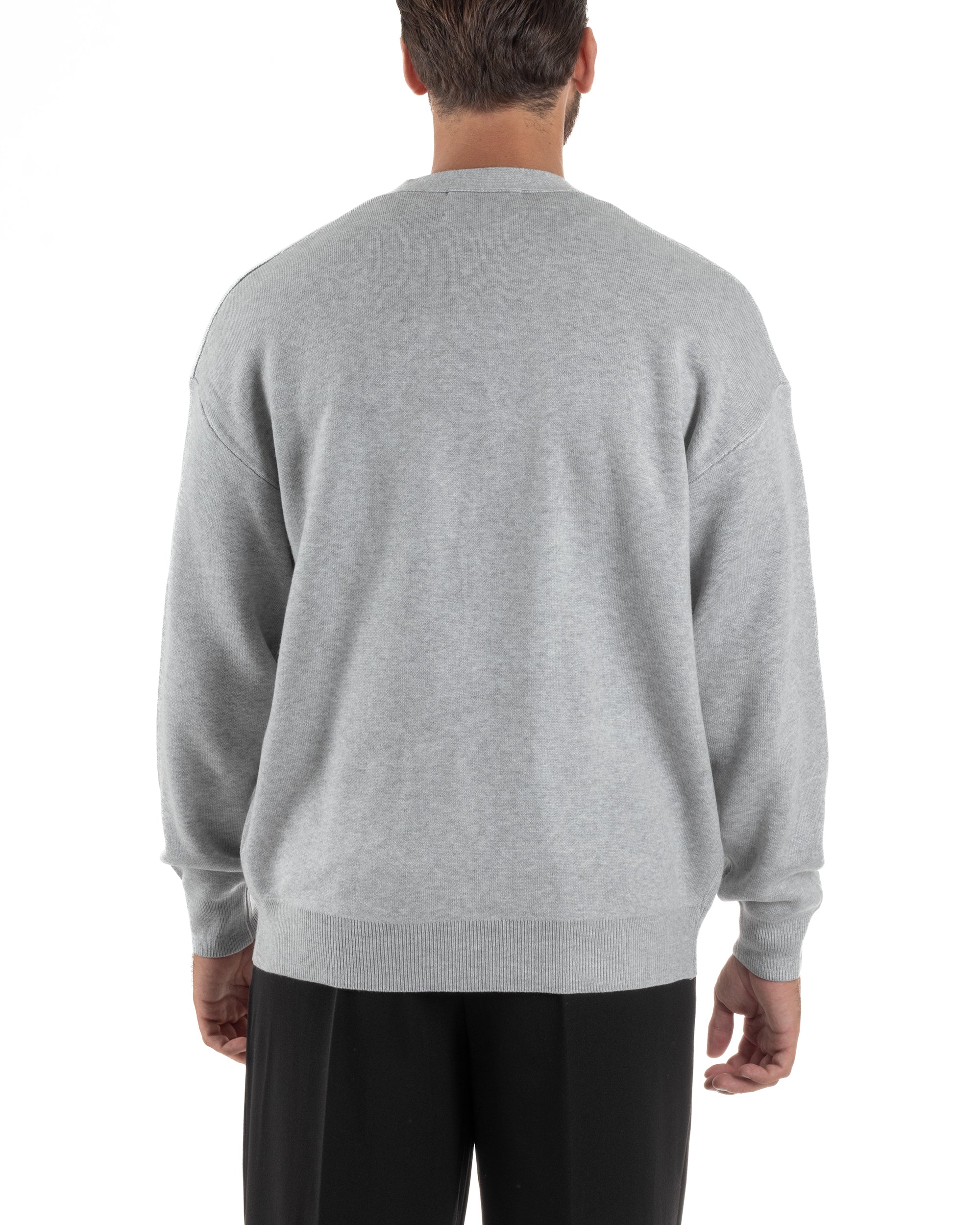 Cardigan Uomo Boxy Fit Cropped Maglia Lana Grigio M3009A