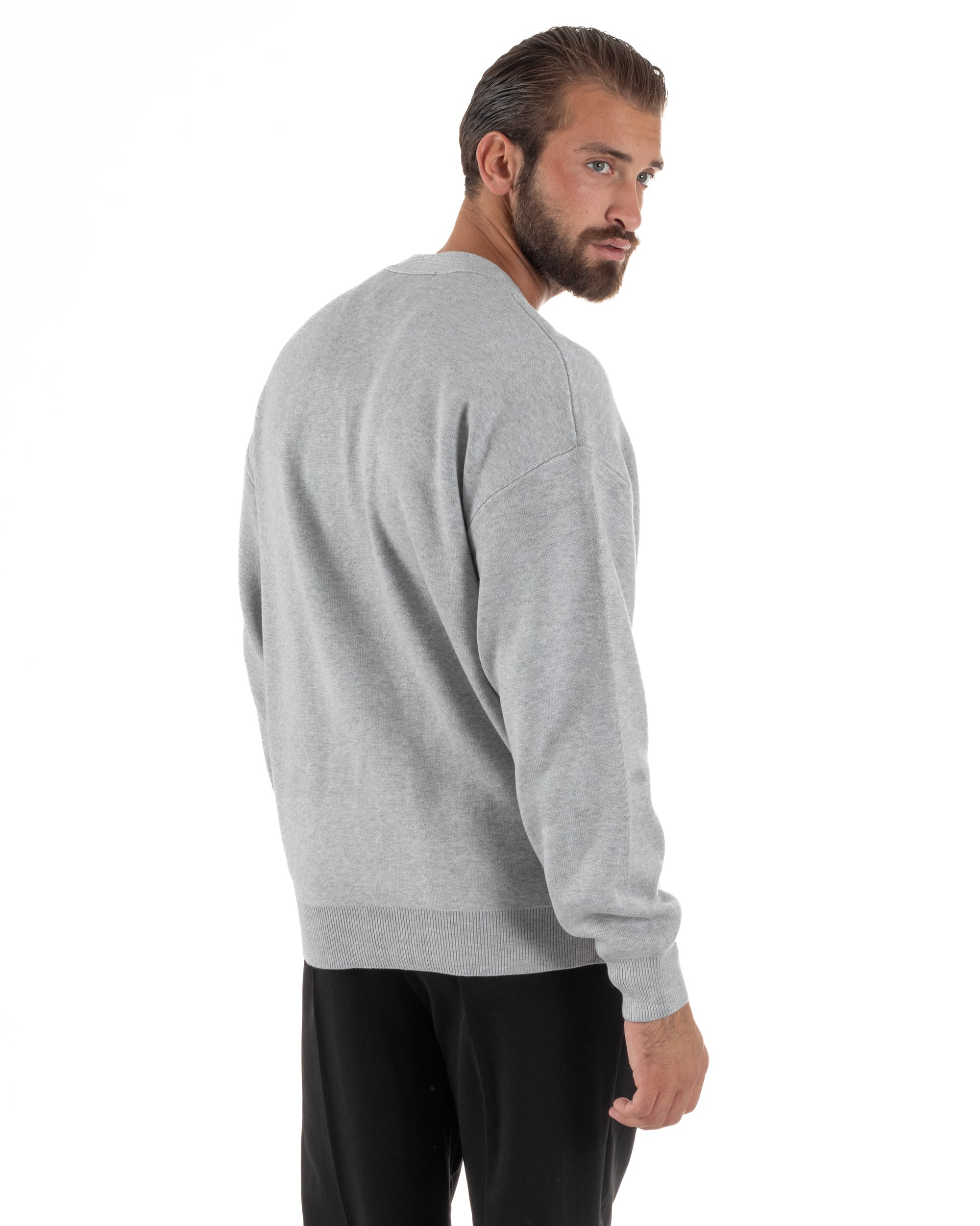 Cardigan Uomo Boxy Fit Cropped Maglia Lana Grigio M3009A