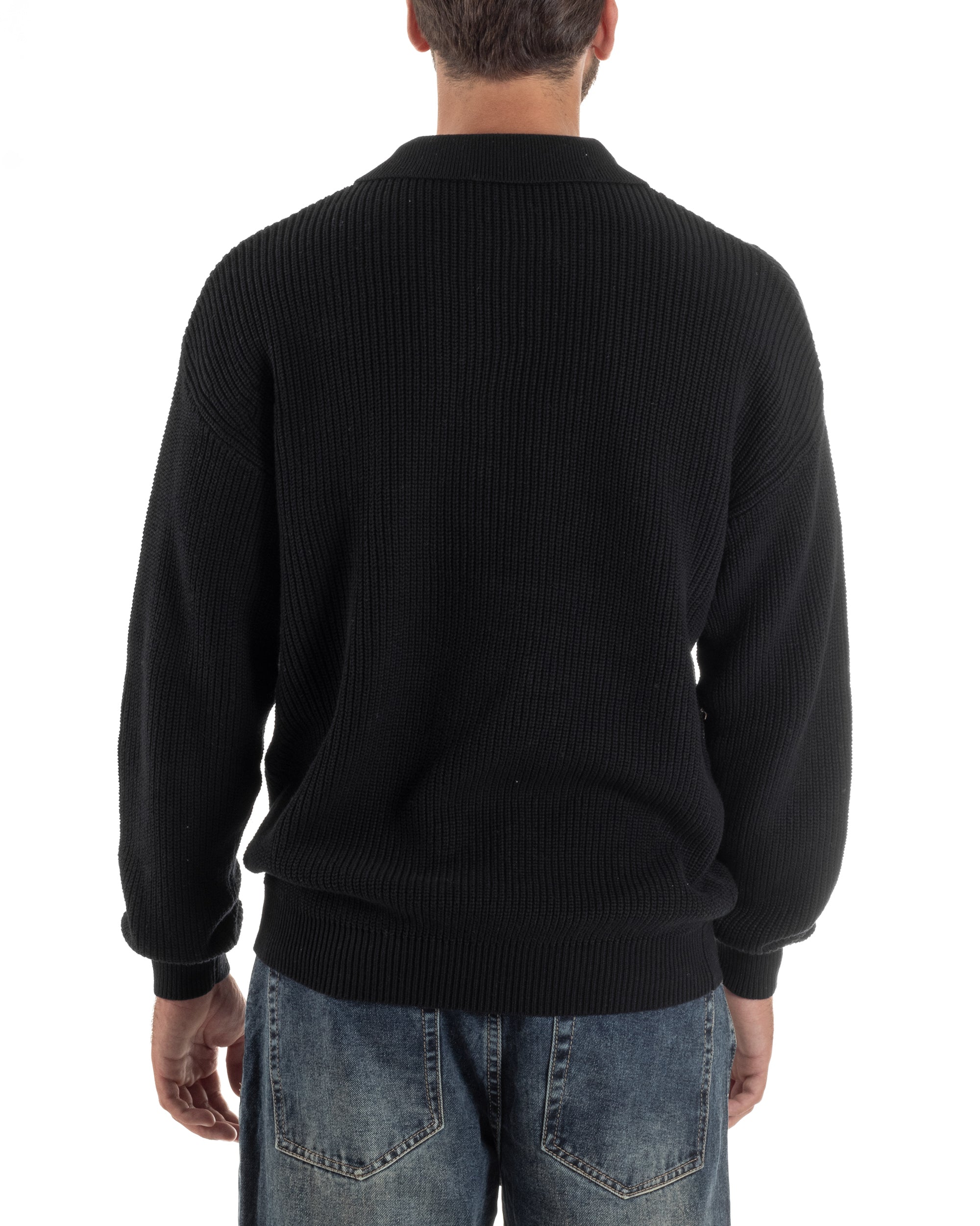 Maglia Uomo Polo Maglioncino Con Colletto Nero M3012A