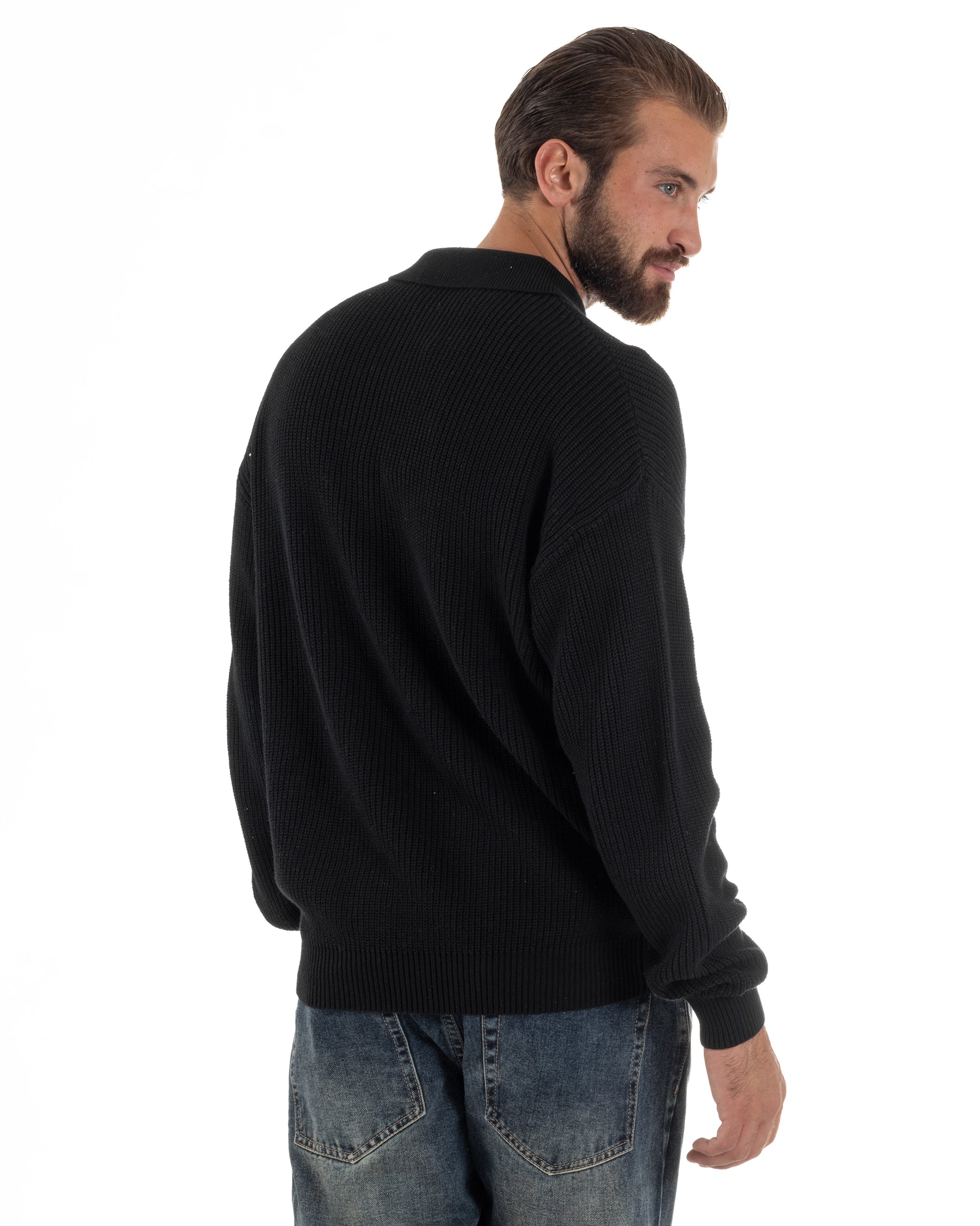 Maglia Uomo Polo Maglioncino Con Colletto Nero M3012A