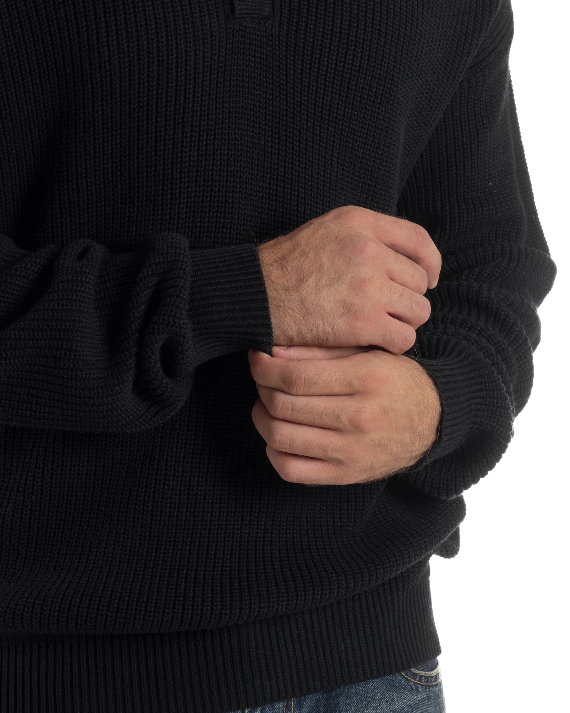 Maglia Uomo Polo Maglioncino Con Colletto Nero M3012A