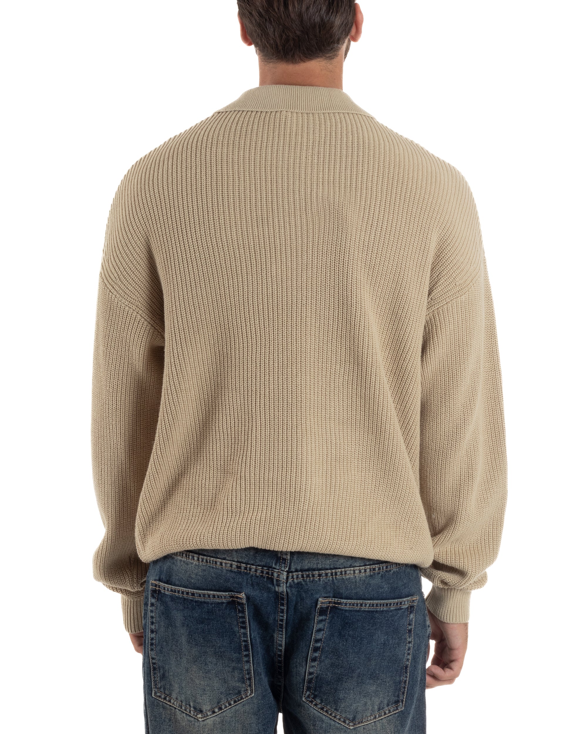 Maglia Uomo Polo Maglioncino Con Colletto Beige M3013A