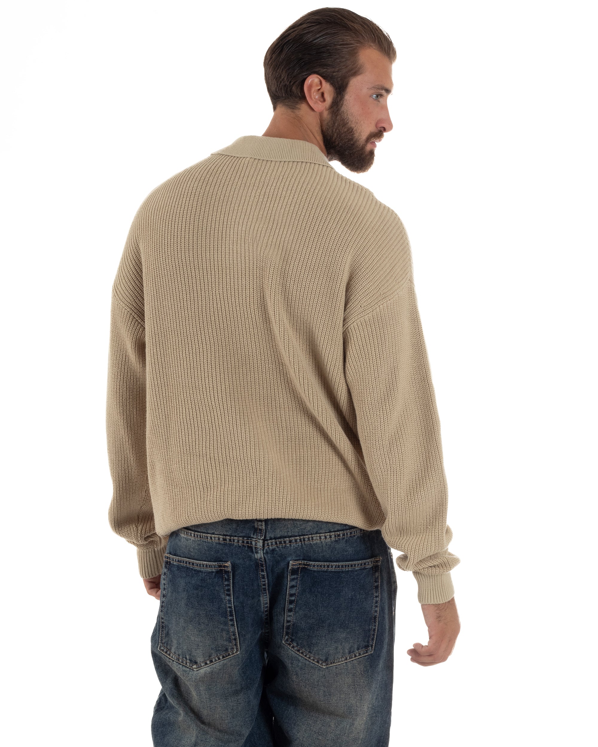 Maglia Uomo Polo Maglioncino Con Colletto Beige M3013A