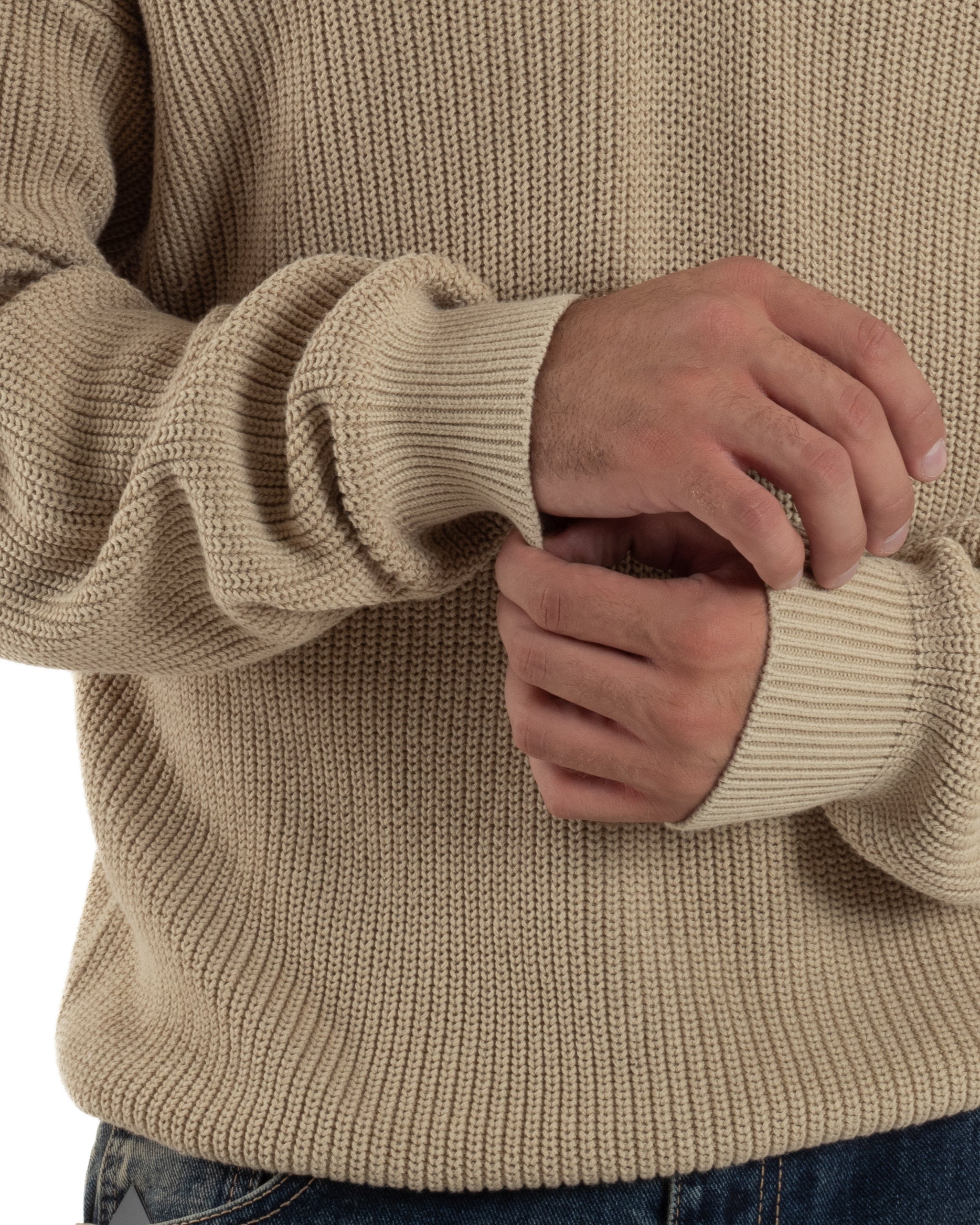 Maglia Uomo Polo Maglioncino Con Colletto Beige M3013A