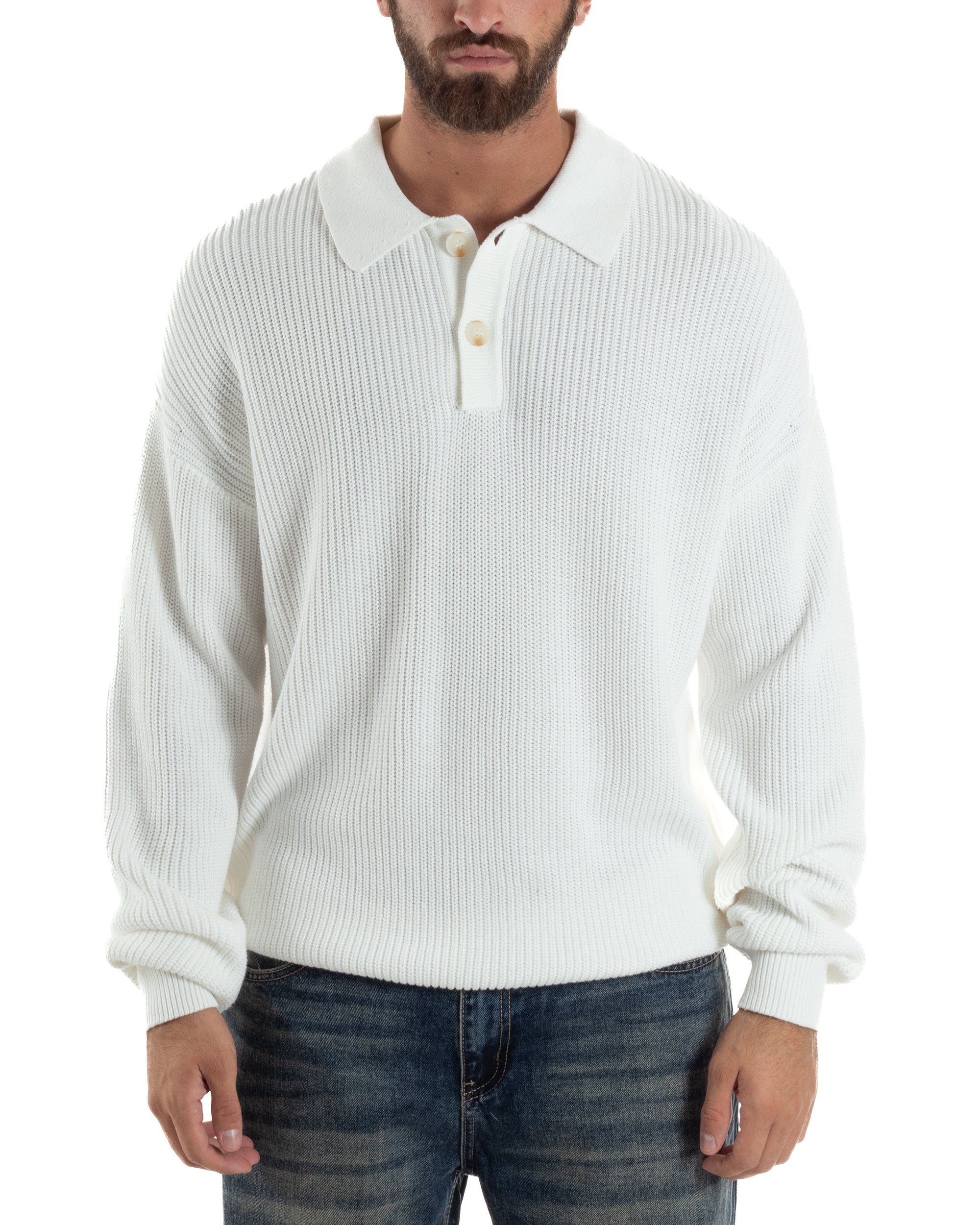 Maglia Uomo Polo Maglioncino Con Colletto Bianco M3014A