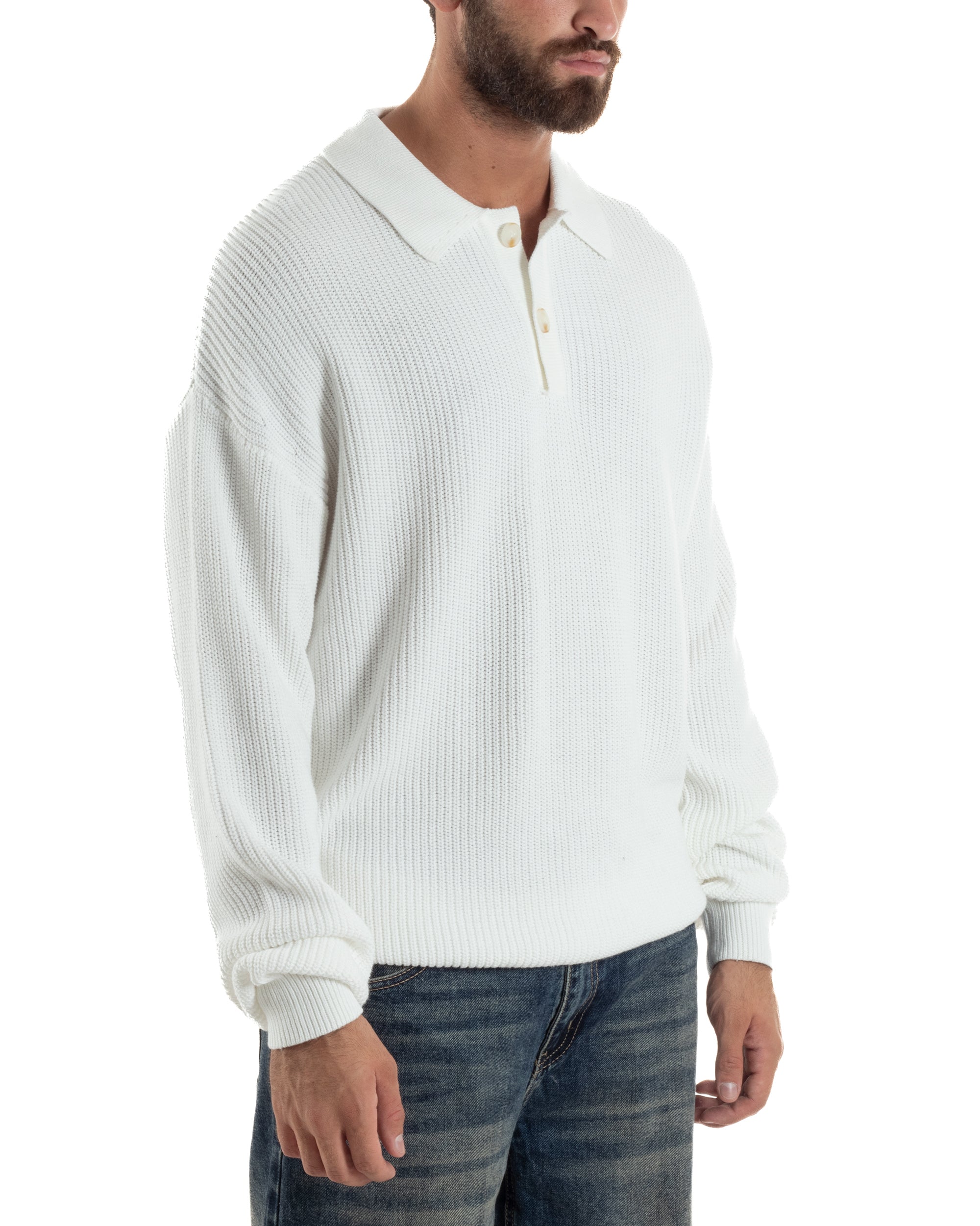Maglia Uomo Polo Maglioncino Con Colletto Bianco M3014A
