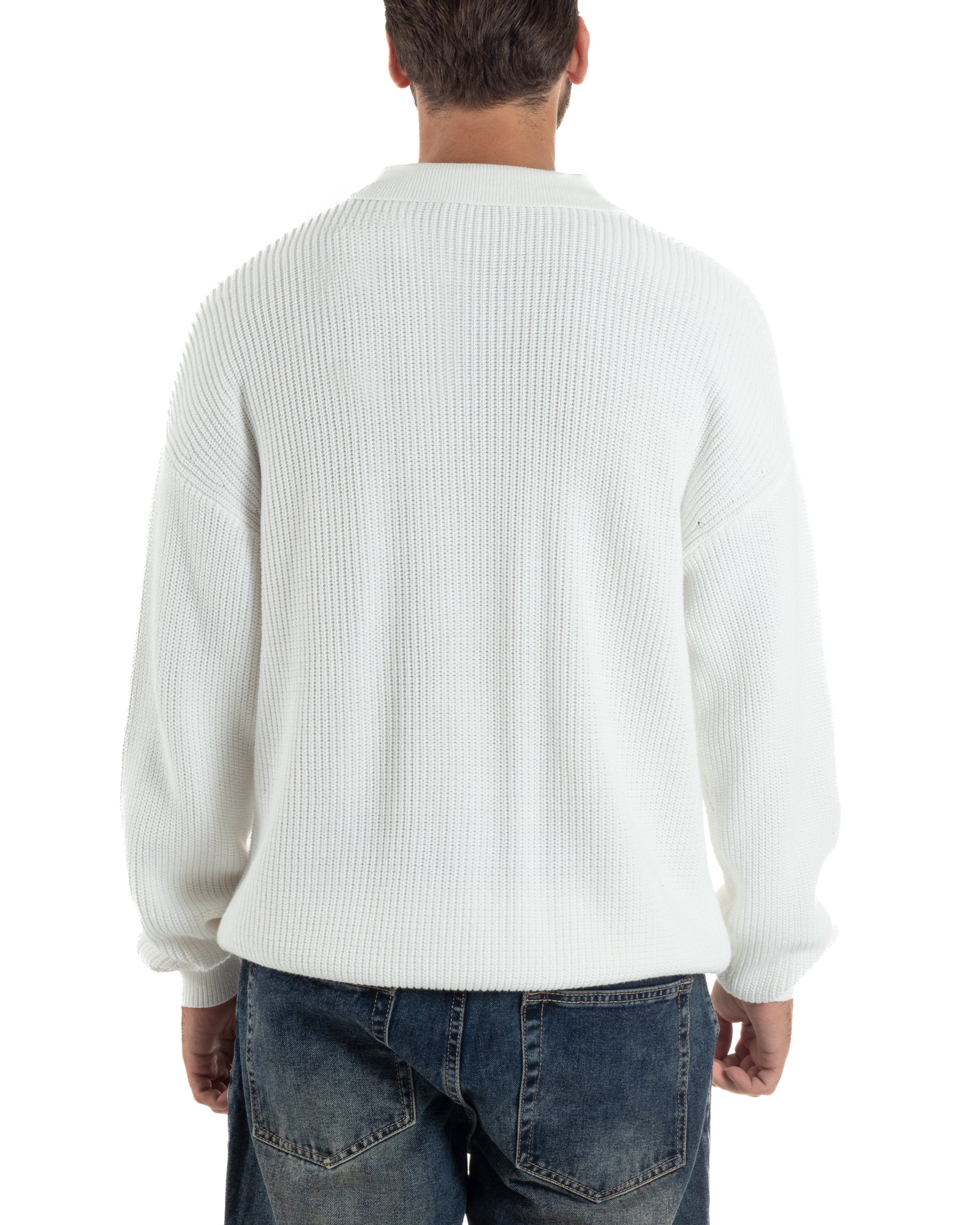 Maglia Uomo Polo Maglioncino Con Colletto Bianco M3014A