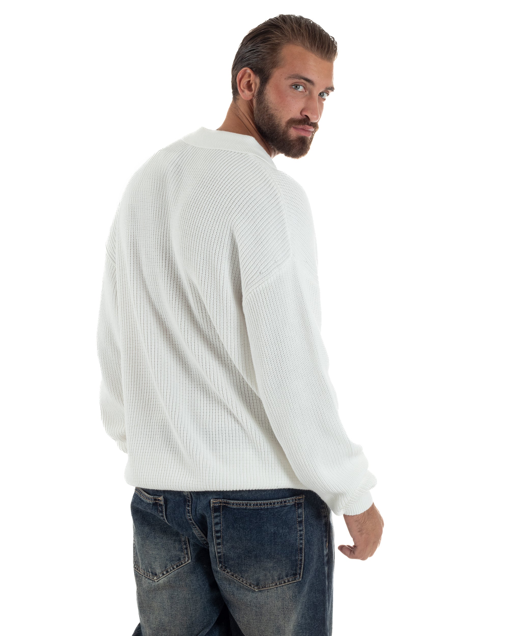 Maglia Uomo Polo Maglioncino Con Colletto Bianco M3014A