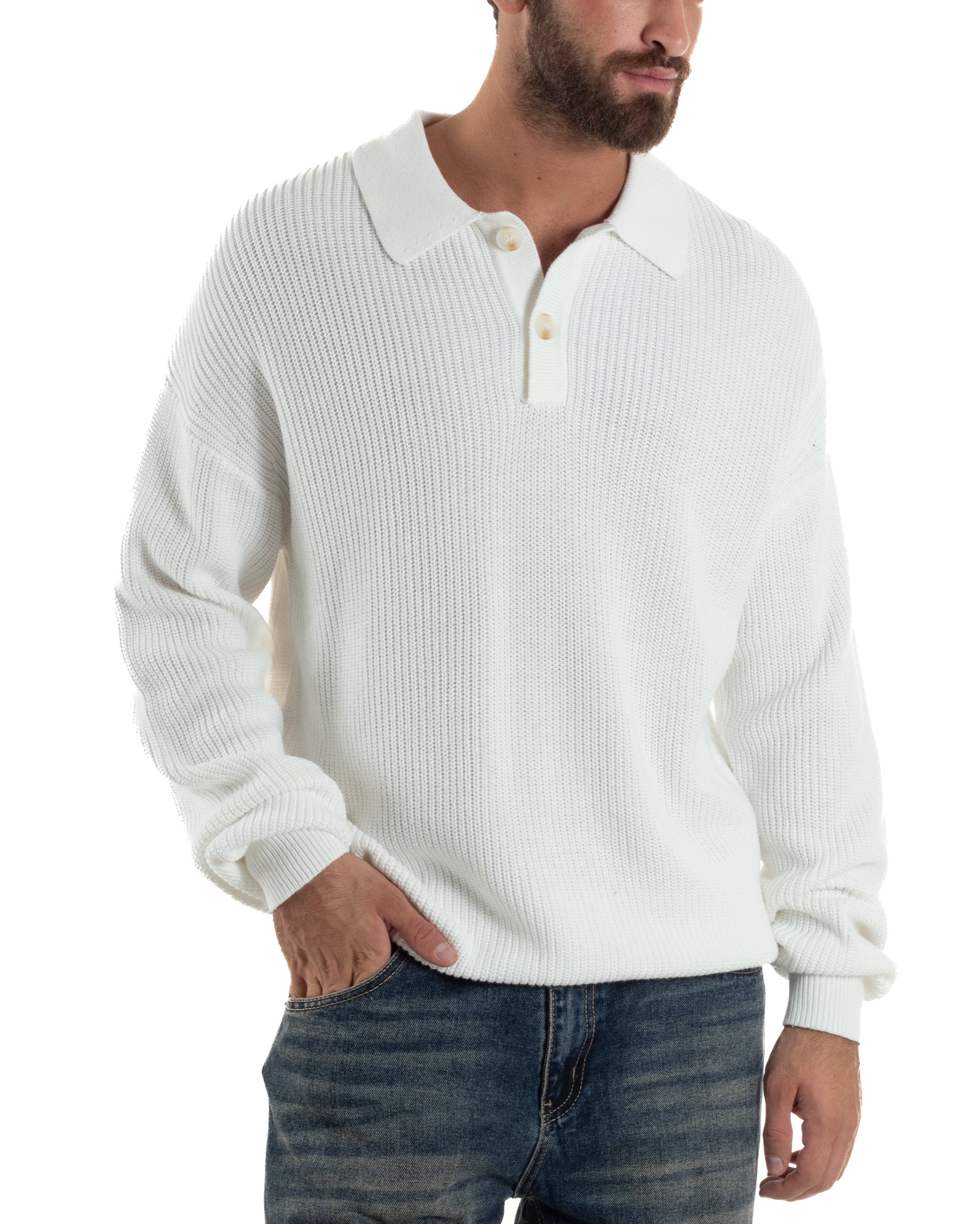 Maglia Uomo Polo Maglioncino Con Colletto Bianco M3014A