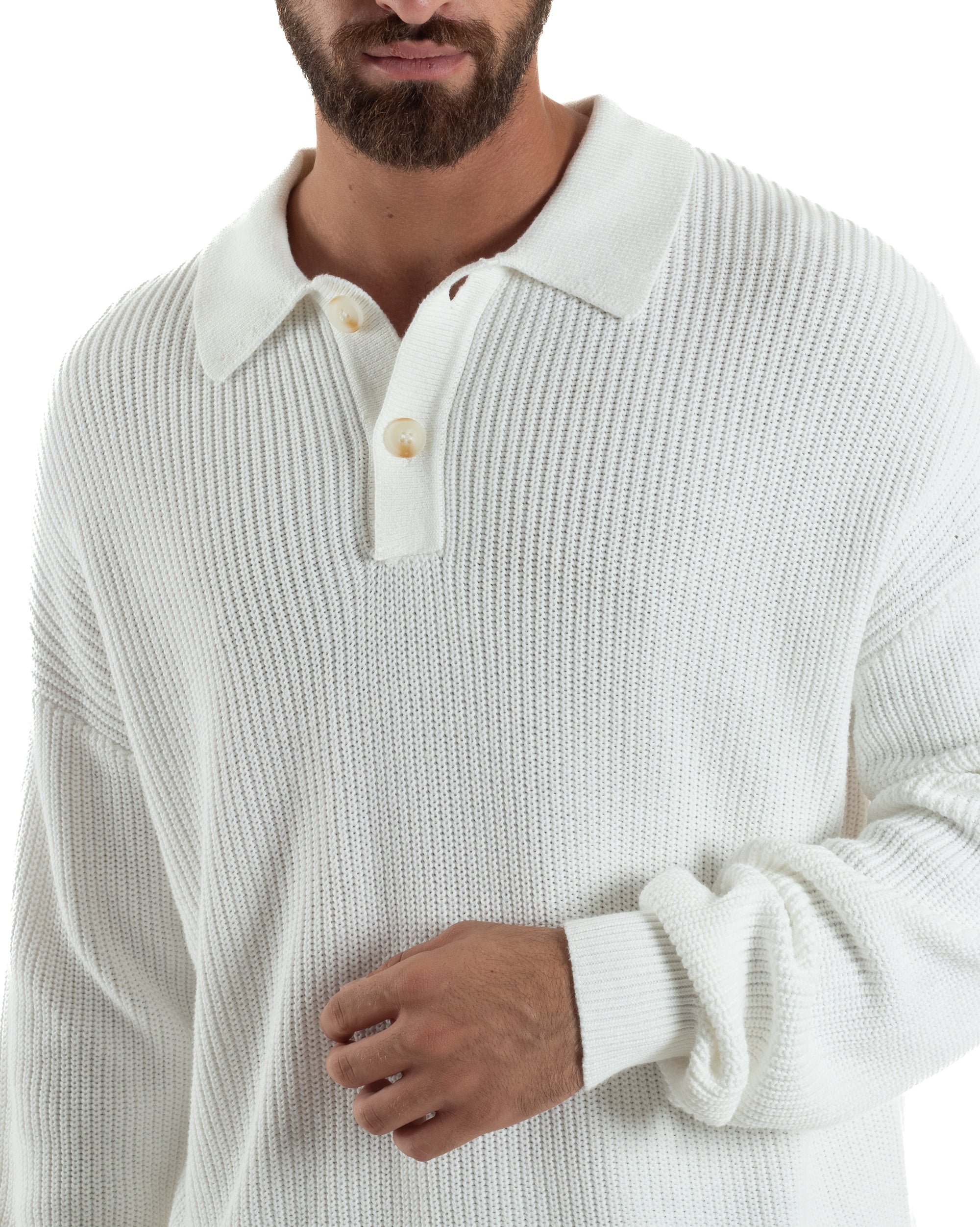 Maglia Uomo Polo Maglioncino Con Colletto Bianco M3014A