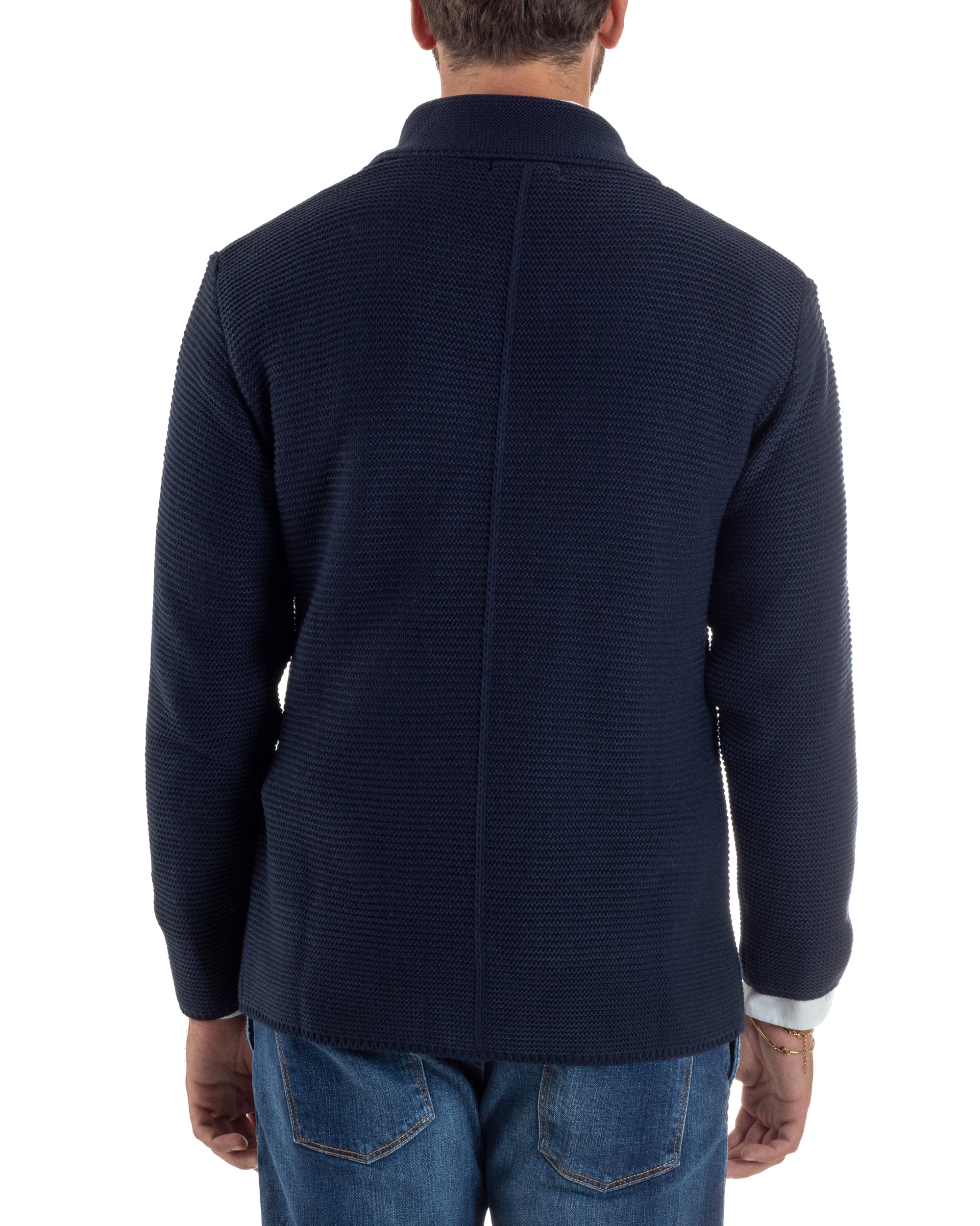 Cardigan Uomo Doppiopetto Maglia Links Tinta Unita Blu BlackSunday M3015A