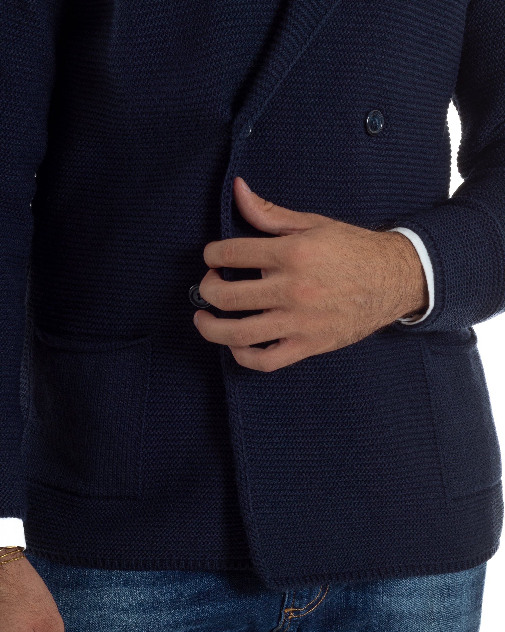 Cardigan Uomo Doppiopetto Maglia Links Tinta Unita Blu BlackSunday M3015A