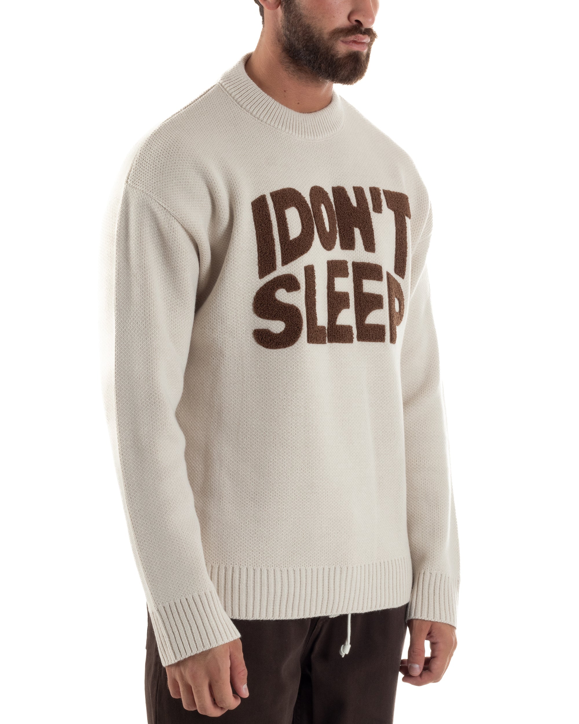 Maglia Uomo Girocollo Lana Relaxed Fit Beige M3018A