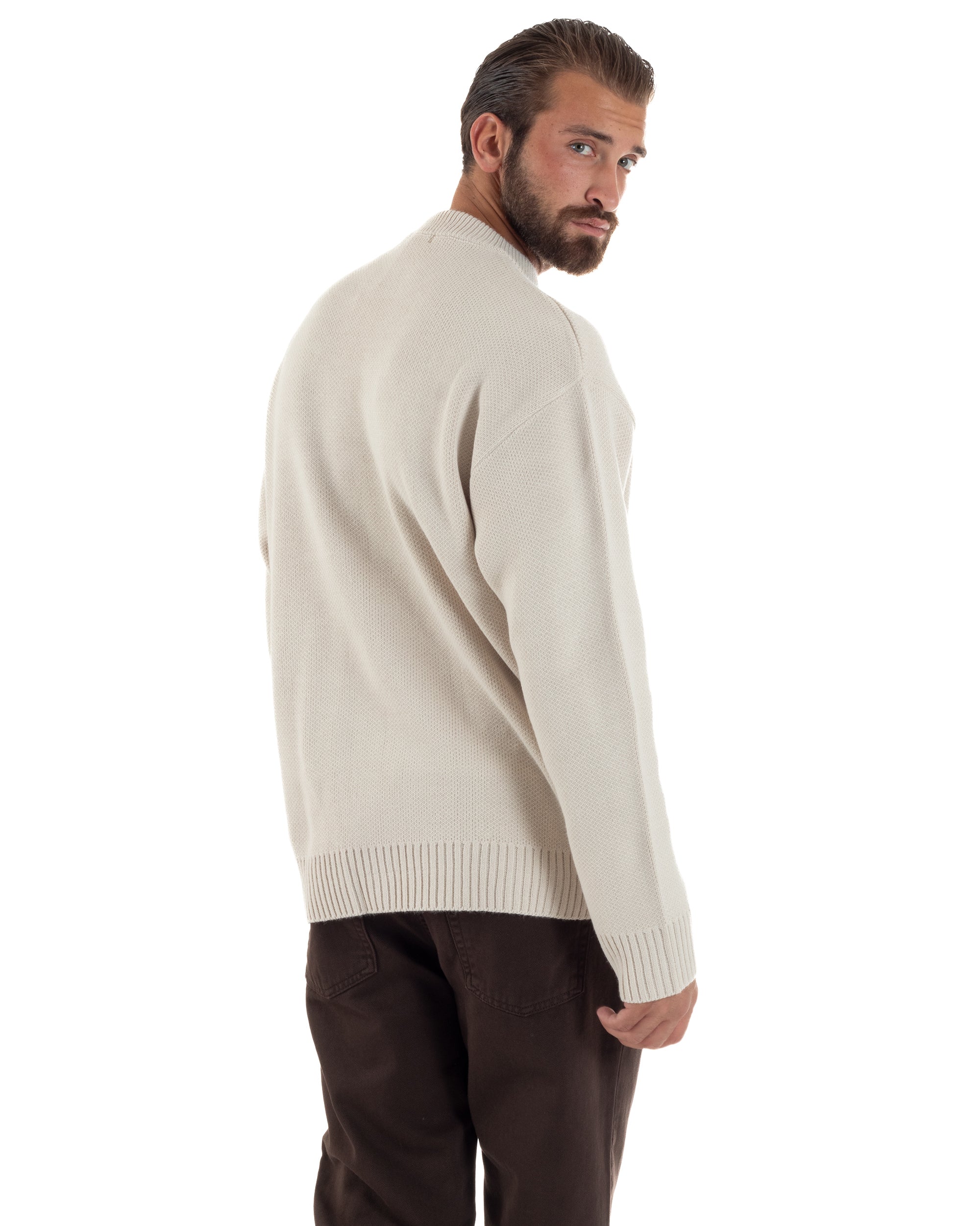 Maglia Uomo Girocollo Lana Relaxed Fit Beige M3018A