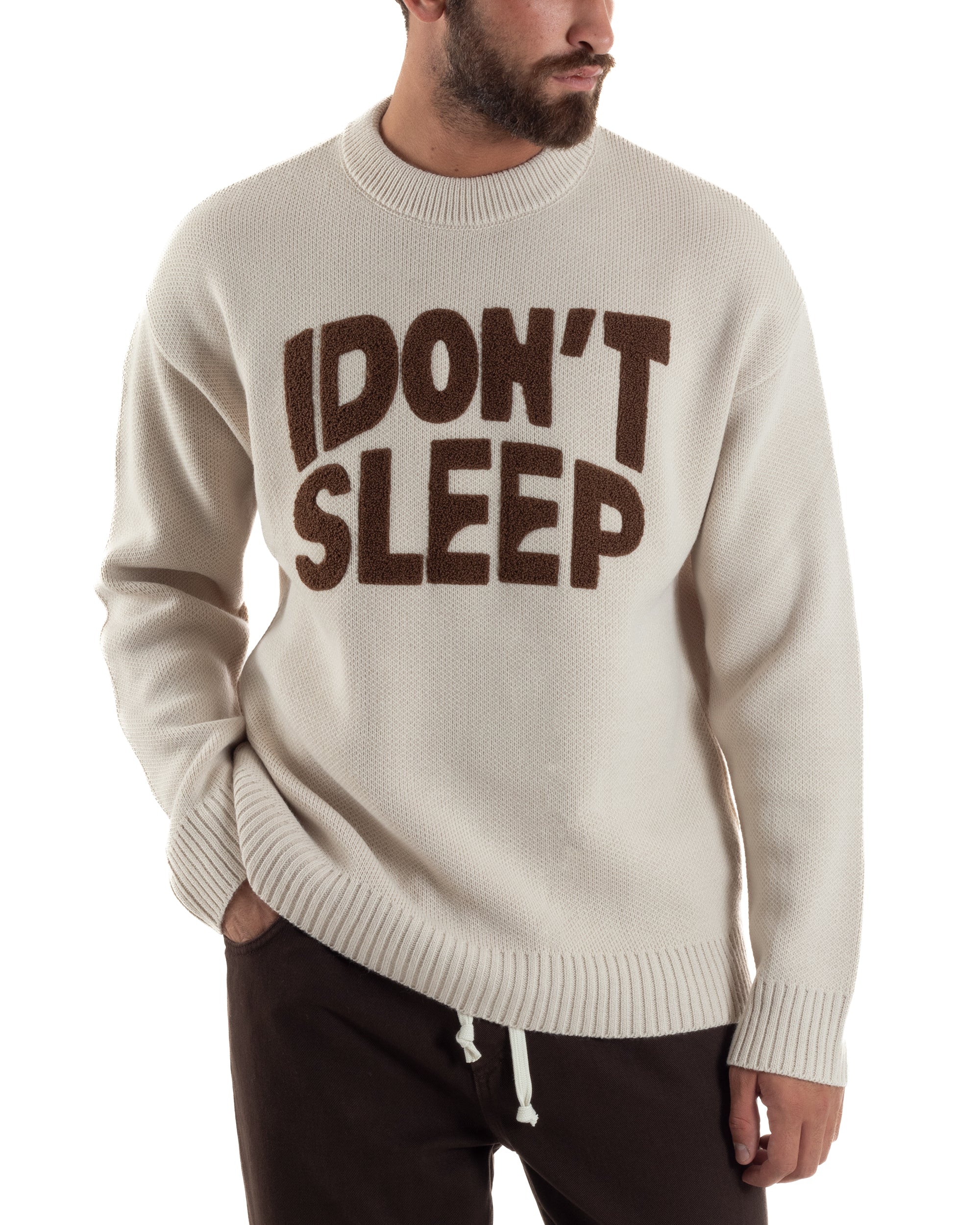 Maglia Uomo Girocollo Lana Relaxed Fit Beige M3018A