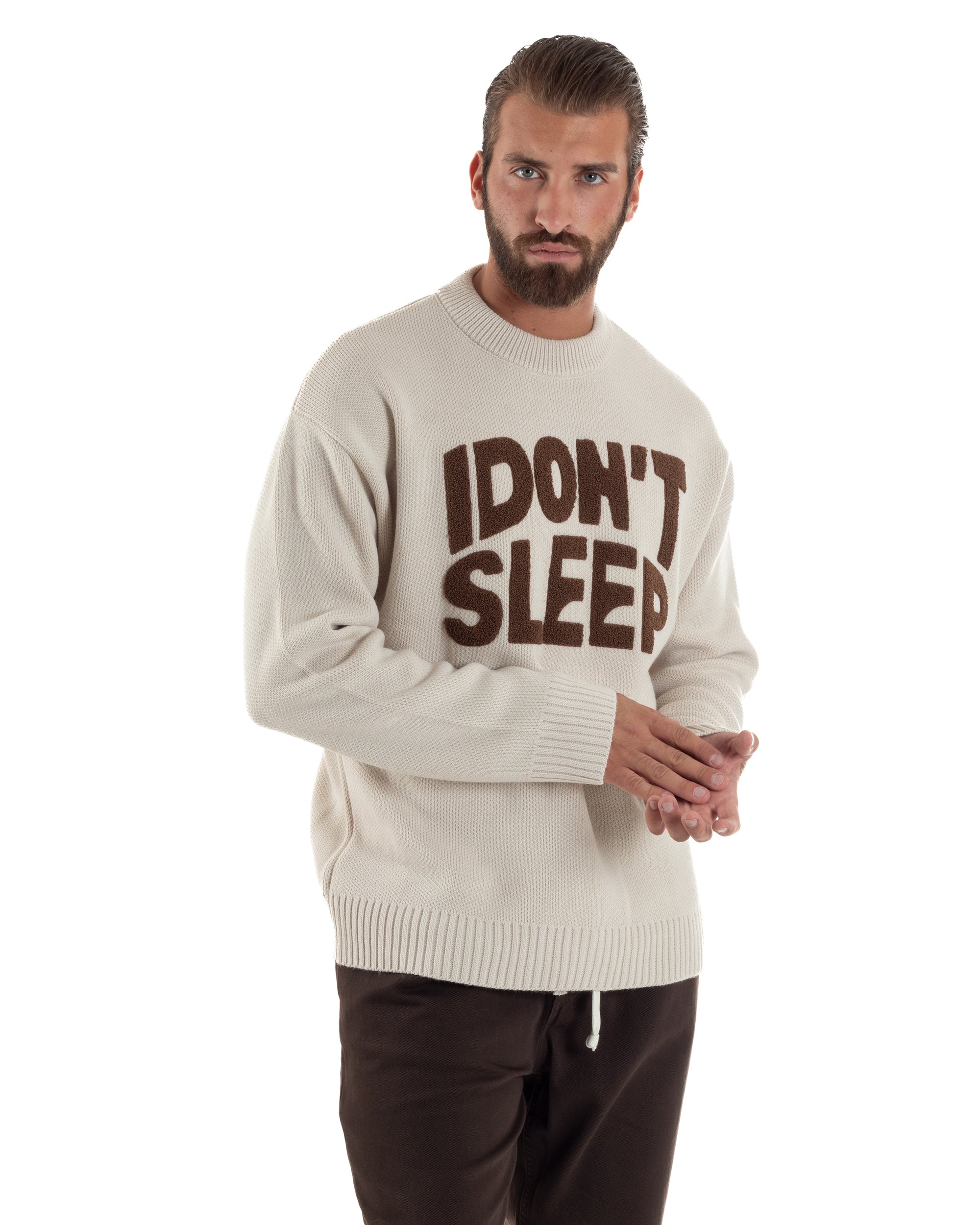 Maglia Uomo Girocollo Lana Relaxed Fit Beige M3018A