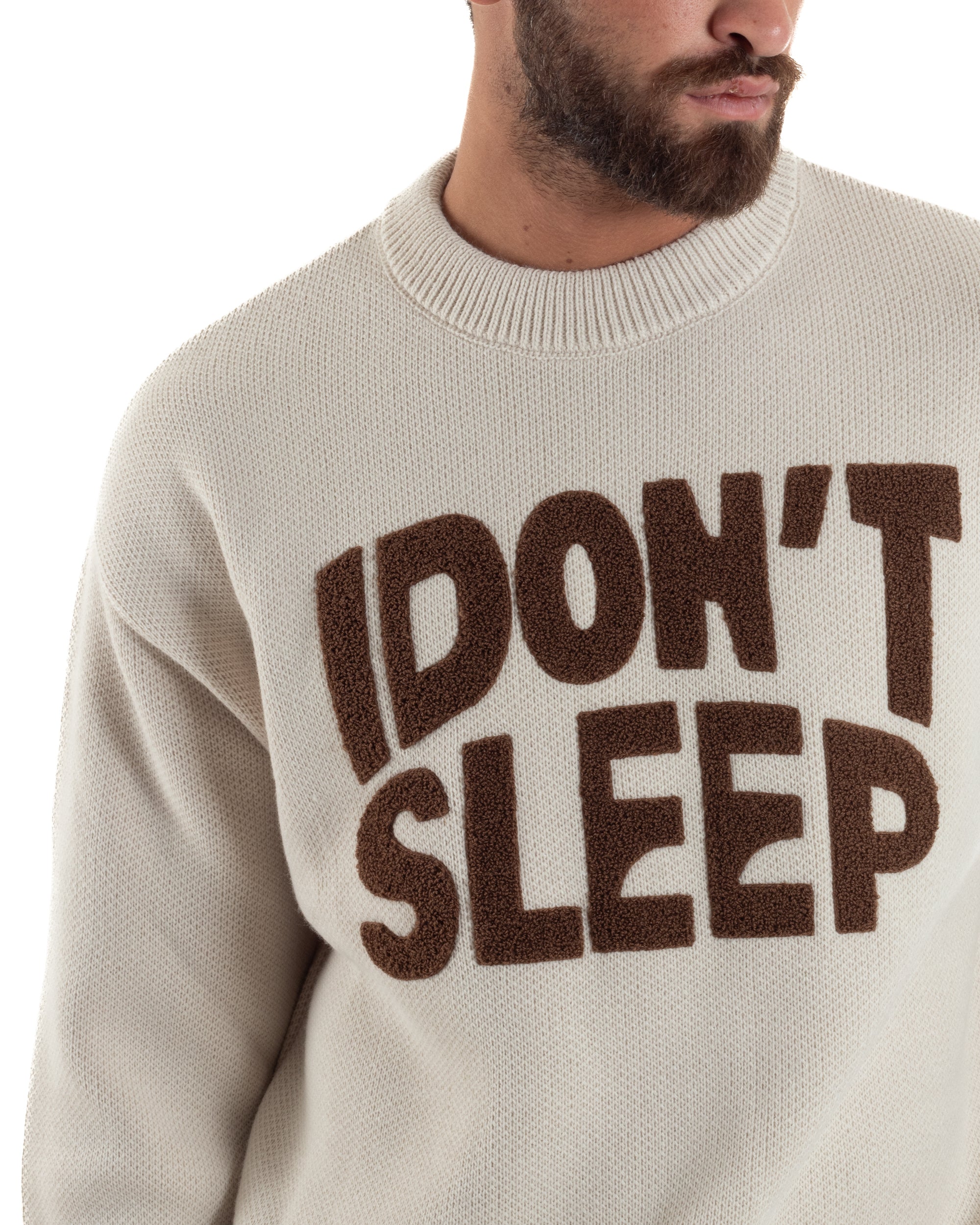 Maglia Uomo Girocollo Lana Relaxed Fit Beige M3018A