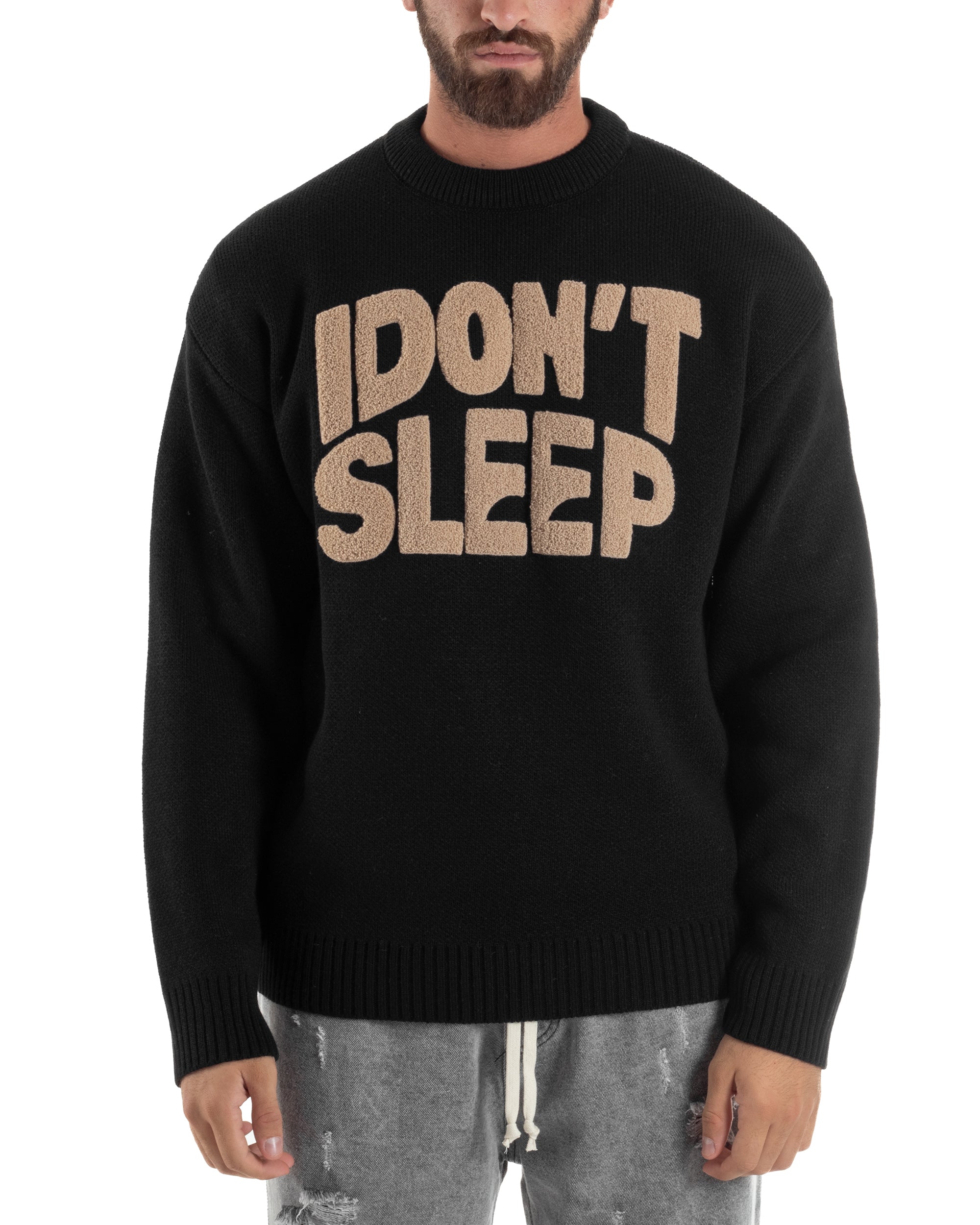 Maglia Uomo Girocollo Lana Relaxed Fit Nero M3019A