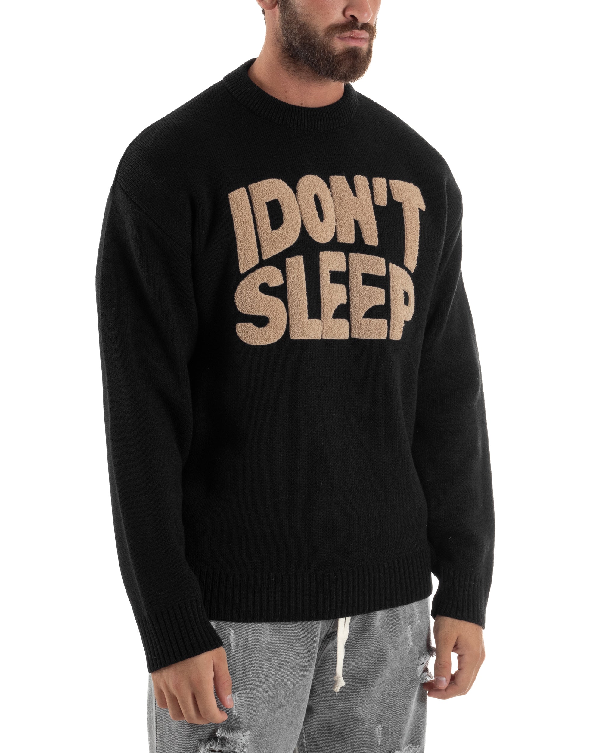 Maglia Uomo Girocollo Lana Relaxed Fit Nero M3019A