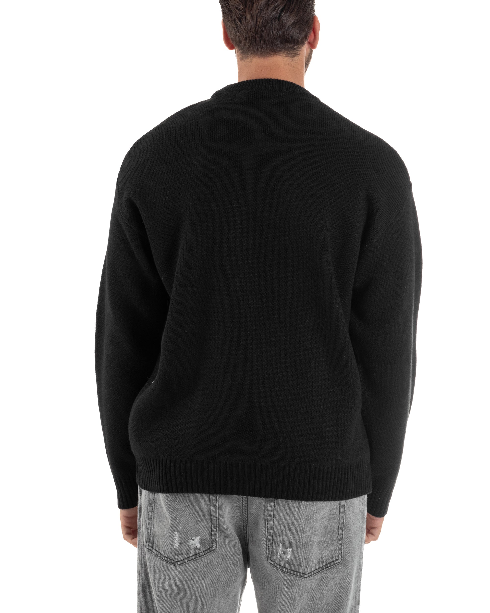 Maglia Uomo Girocollo Lana Relaxed Fit Nero M3019A