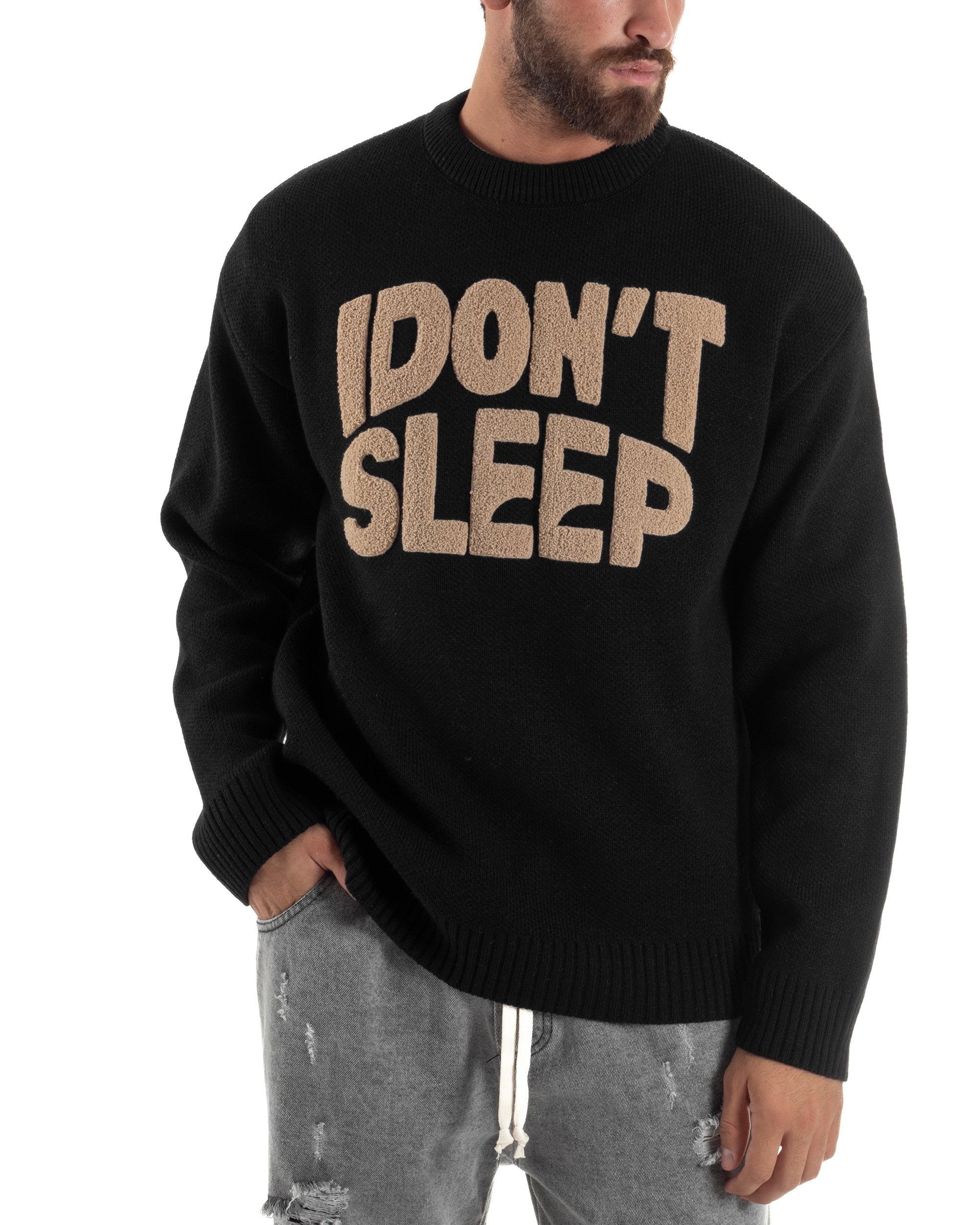 Maglia Uomo Girocollo Lana Relaxed Fit Nero M3019A