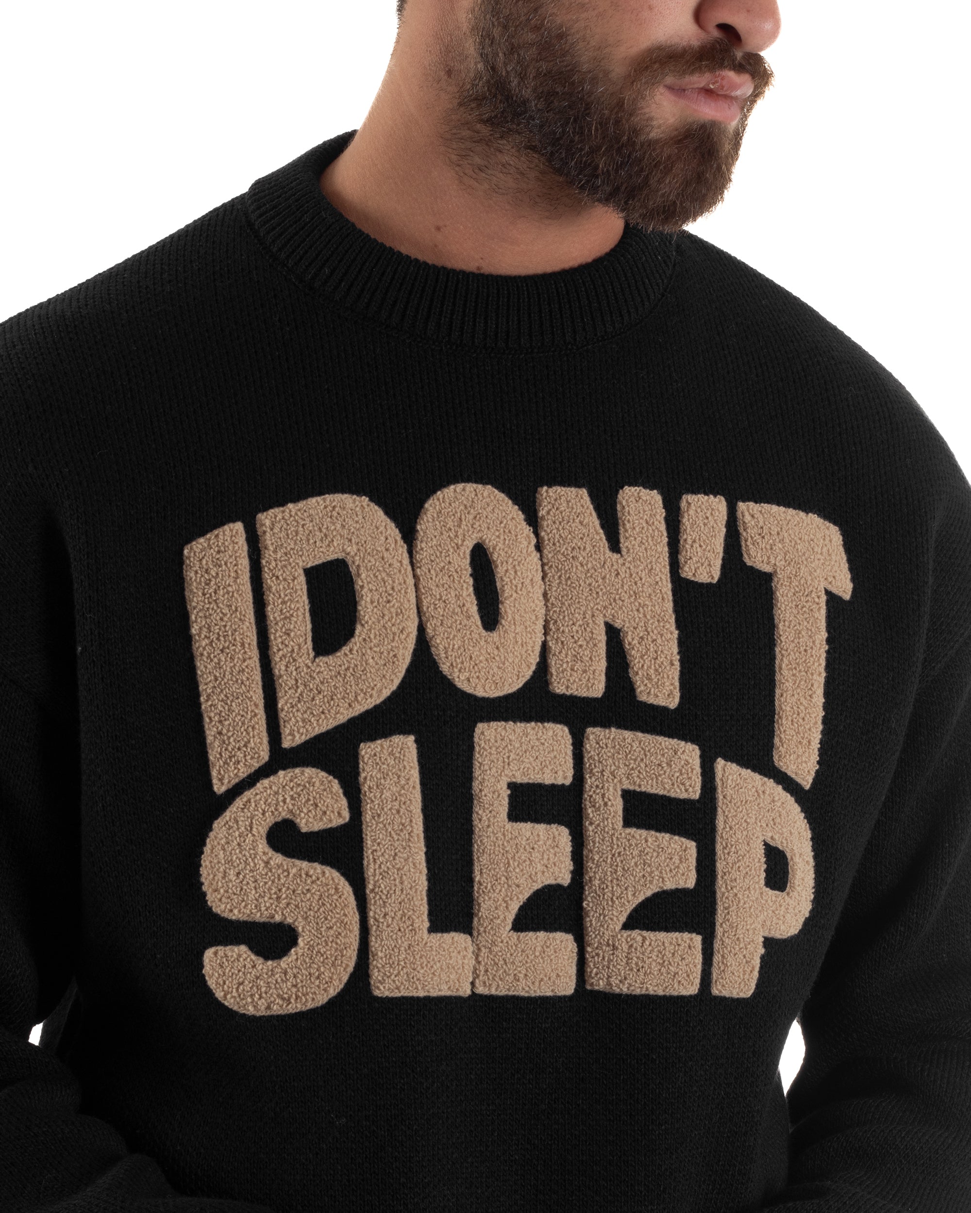 Maglia Uomo Girocollo Lana Relaxed Fit Nero M3019A