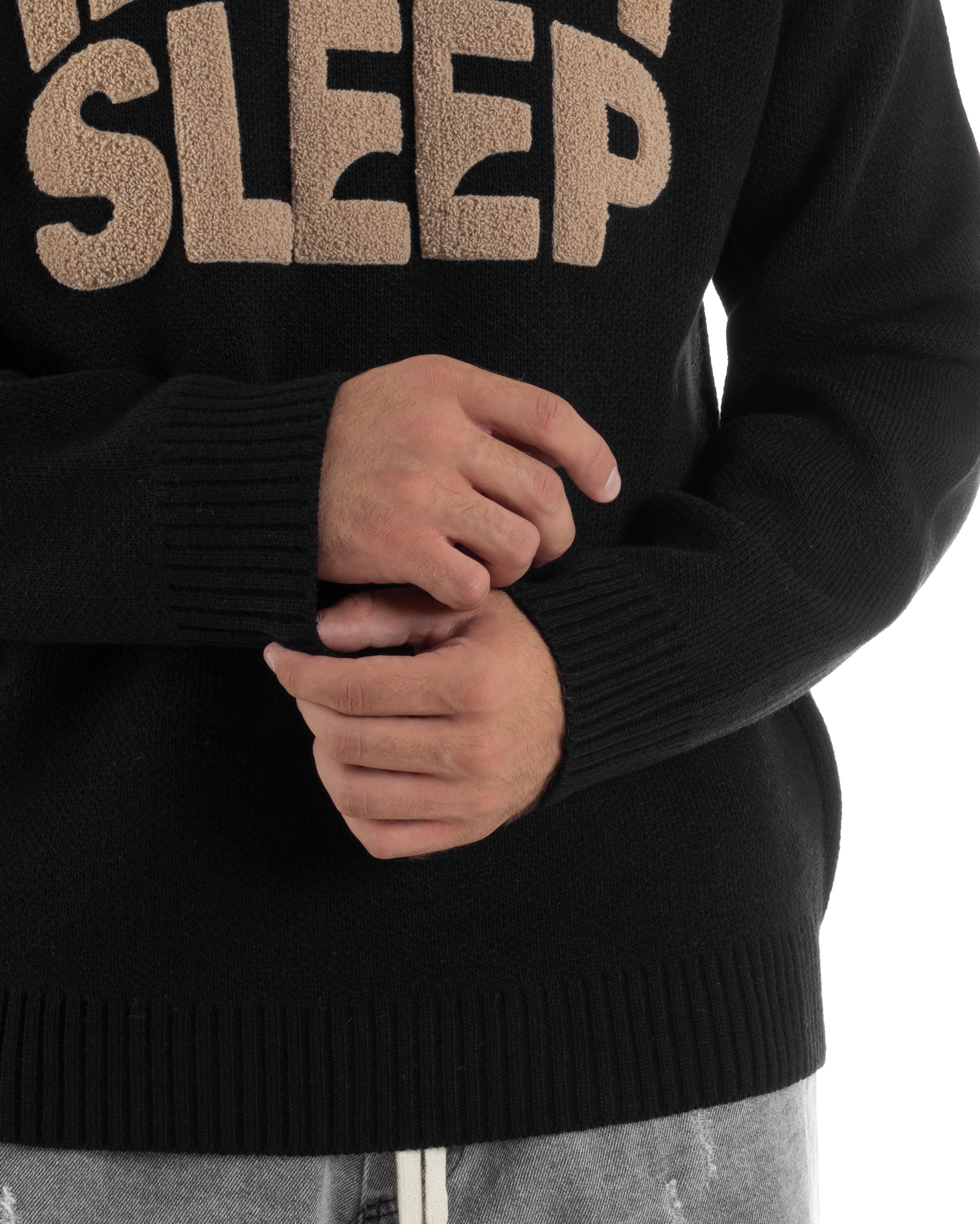 Maglia Uomo Girocollo Lana Relaxed Fit Nero M3019A