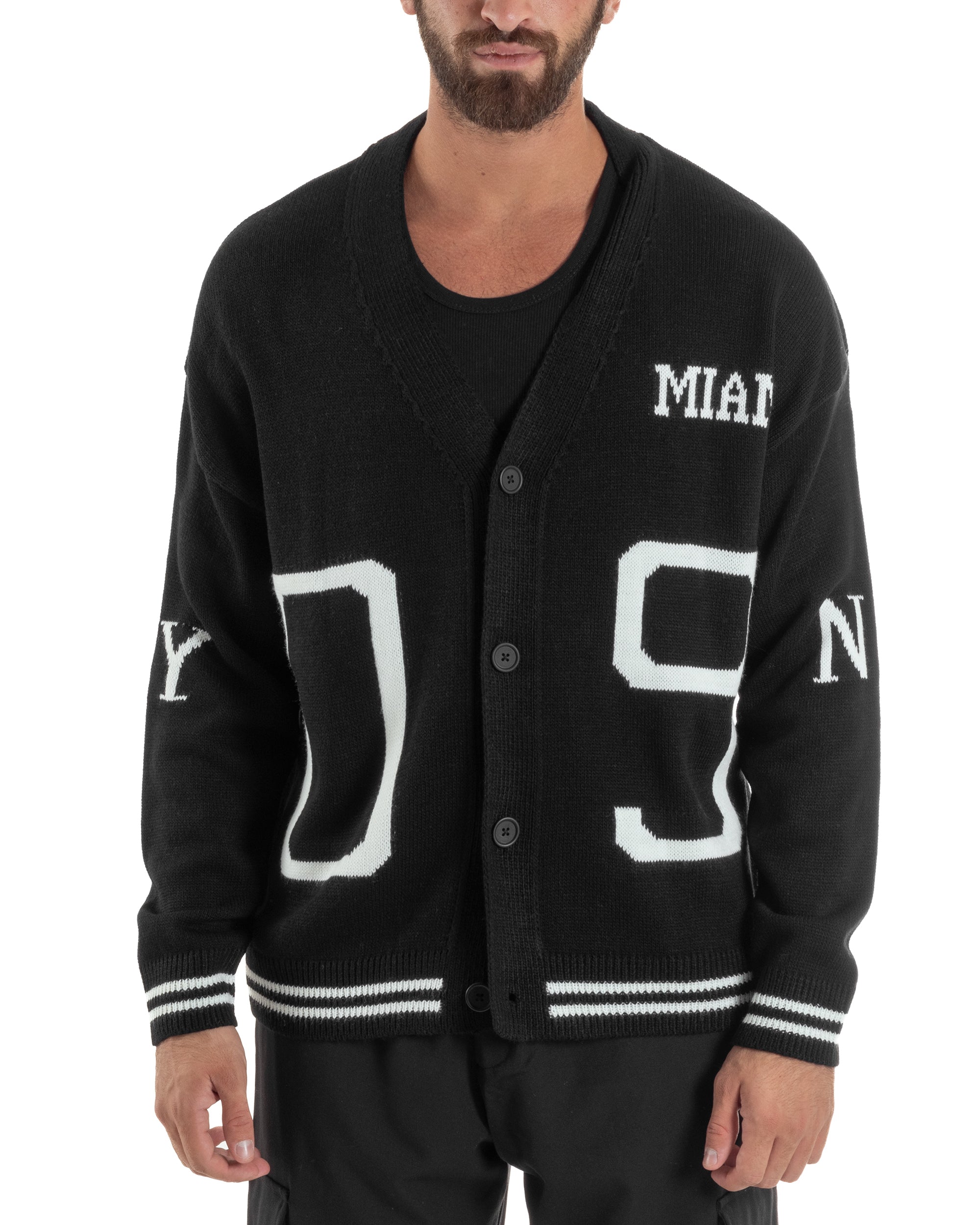 Cardigan Uomo Lana Maglia Scollo a V Relaxed Fit Nero M3021A