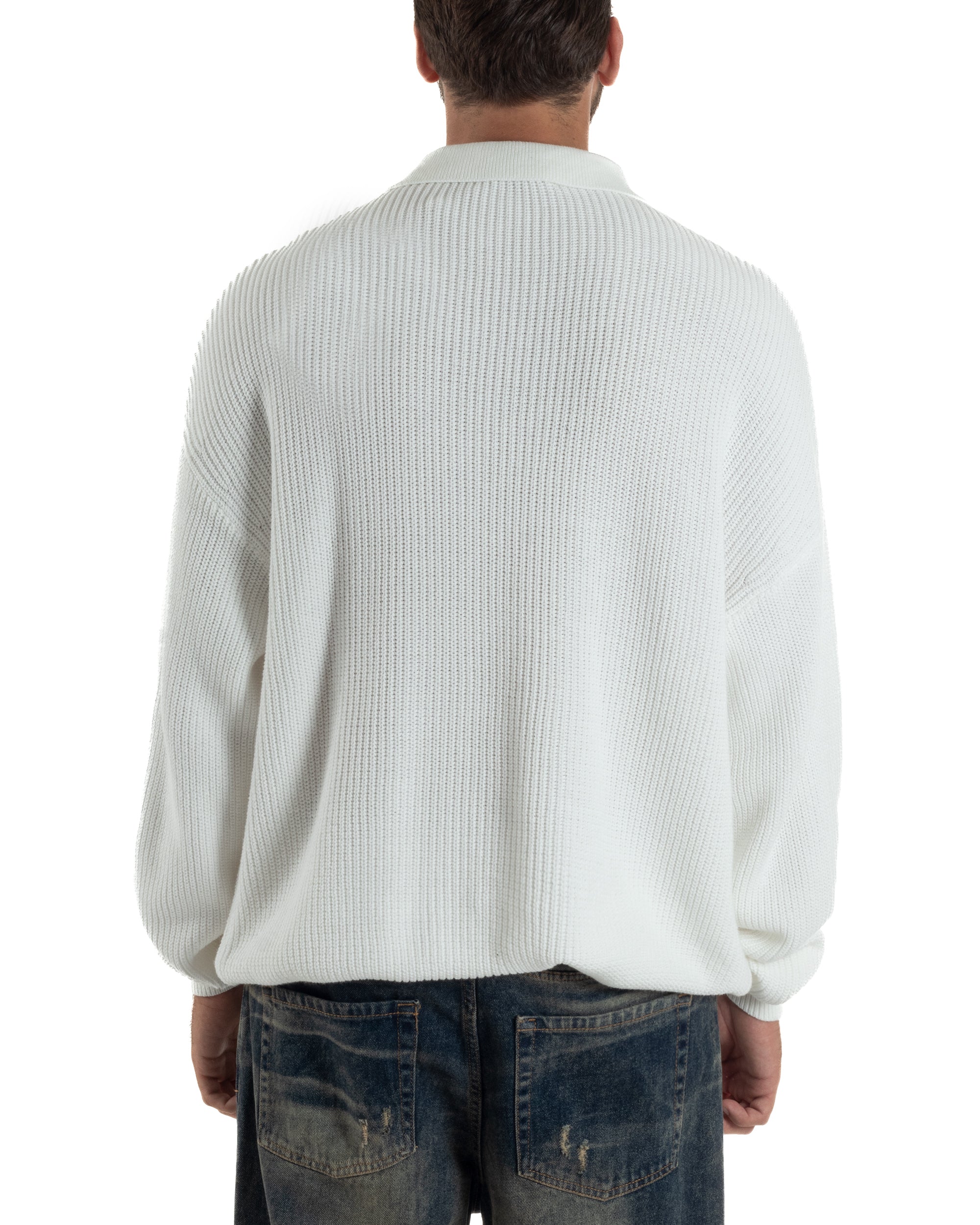 Maglione Uomo Polo Con Zip Maglia Inglese Con Colletto Bianco M3024A