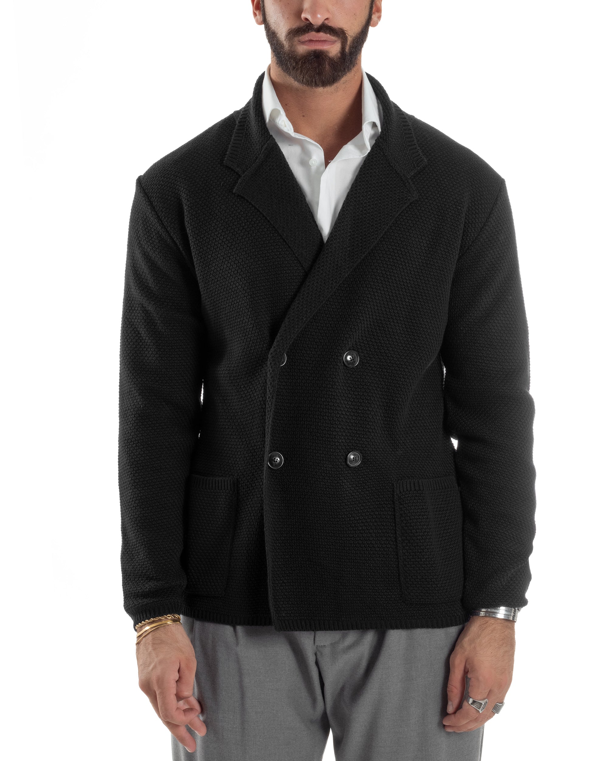 Cardigan Uomo Doppiopetto Maglia Links Nero Over-D OC1F2W5M28