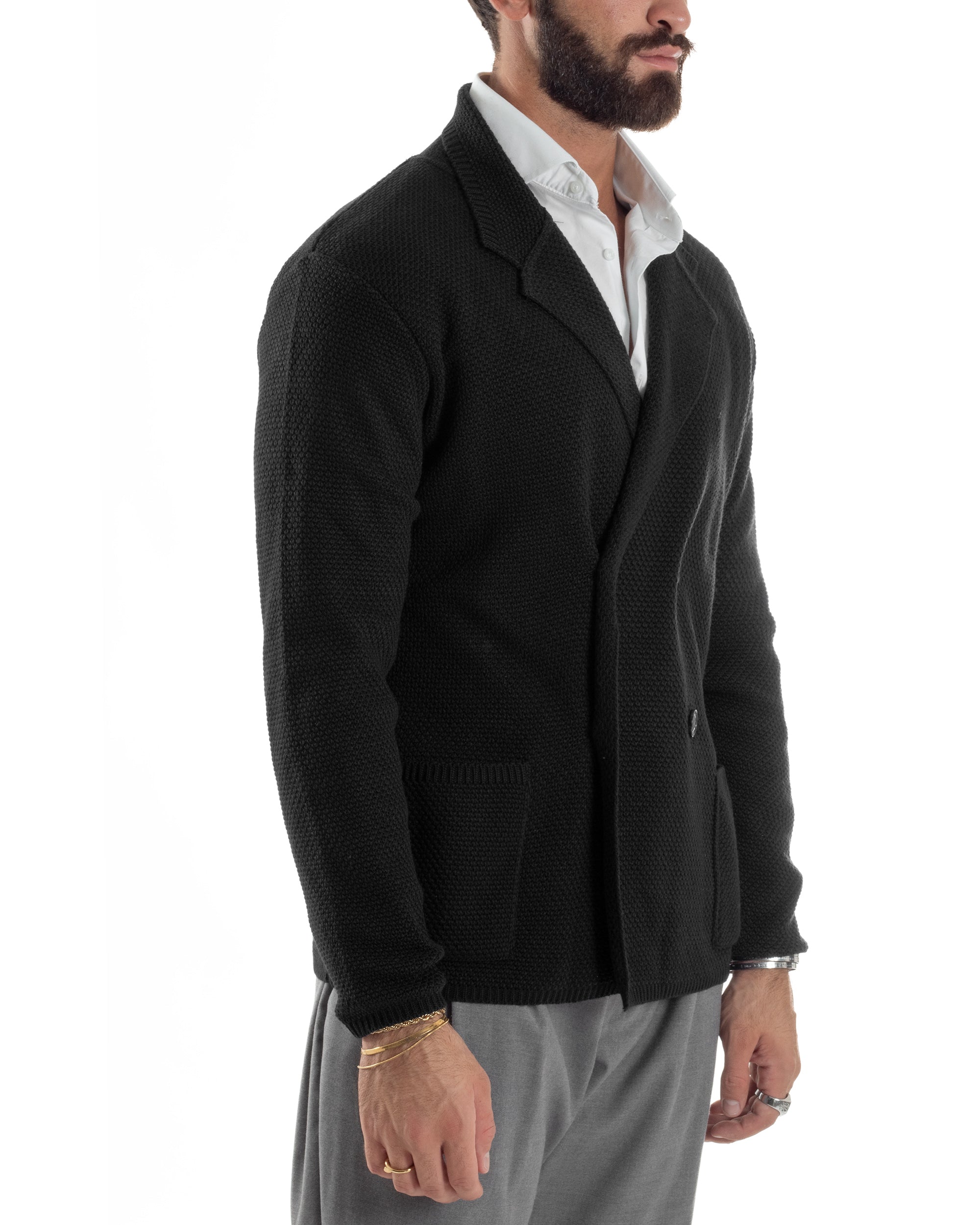 Cardigan Uomo Doppiopetto Maglia Links Nero Over-D OC1F2W5M28