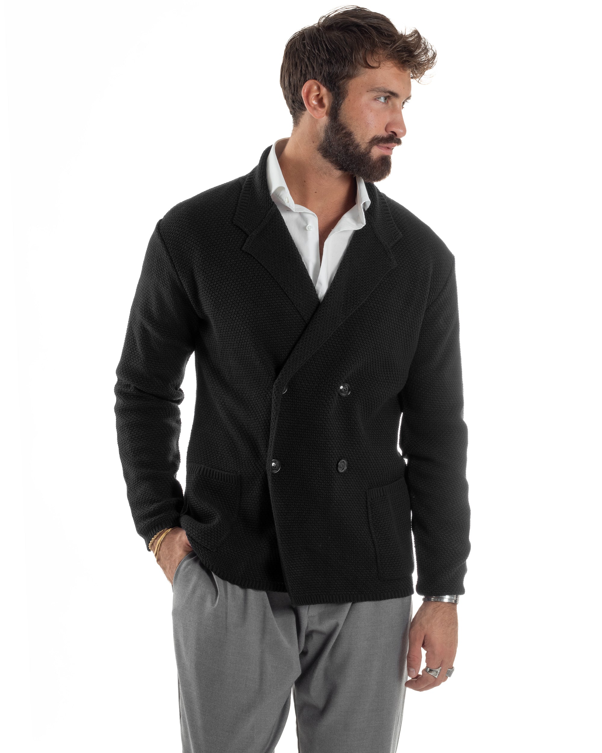 Cardigan Uomo Doppiopetto Maglia Links Nero Over-D OC1F2W5M28