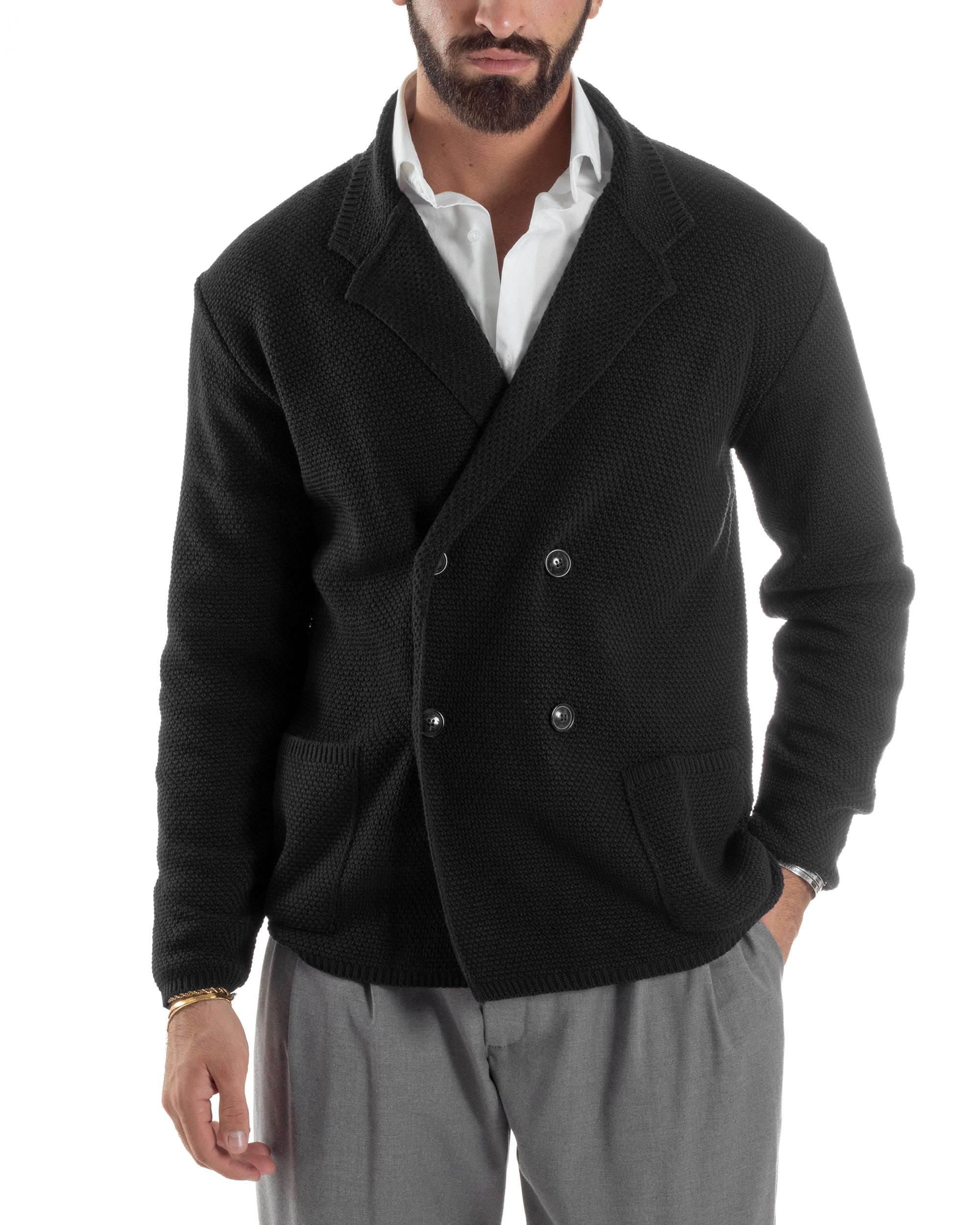 Cardigan Uomo Doppiopetto Maglia Links Nero Over-D OC1F2W5M28